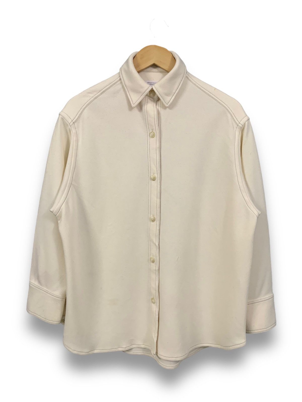 United Arrows Japanese Brand White Cream Oversized ButtonUp Blouse/Shacket Size XL / US 12-14 / IT 48-50 - 1 Thumbnail