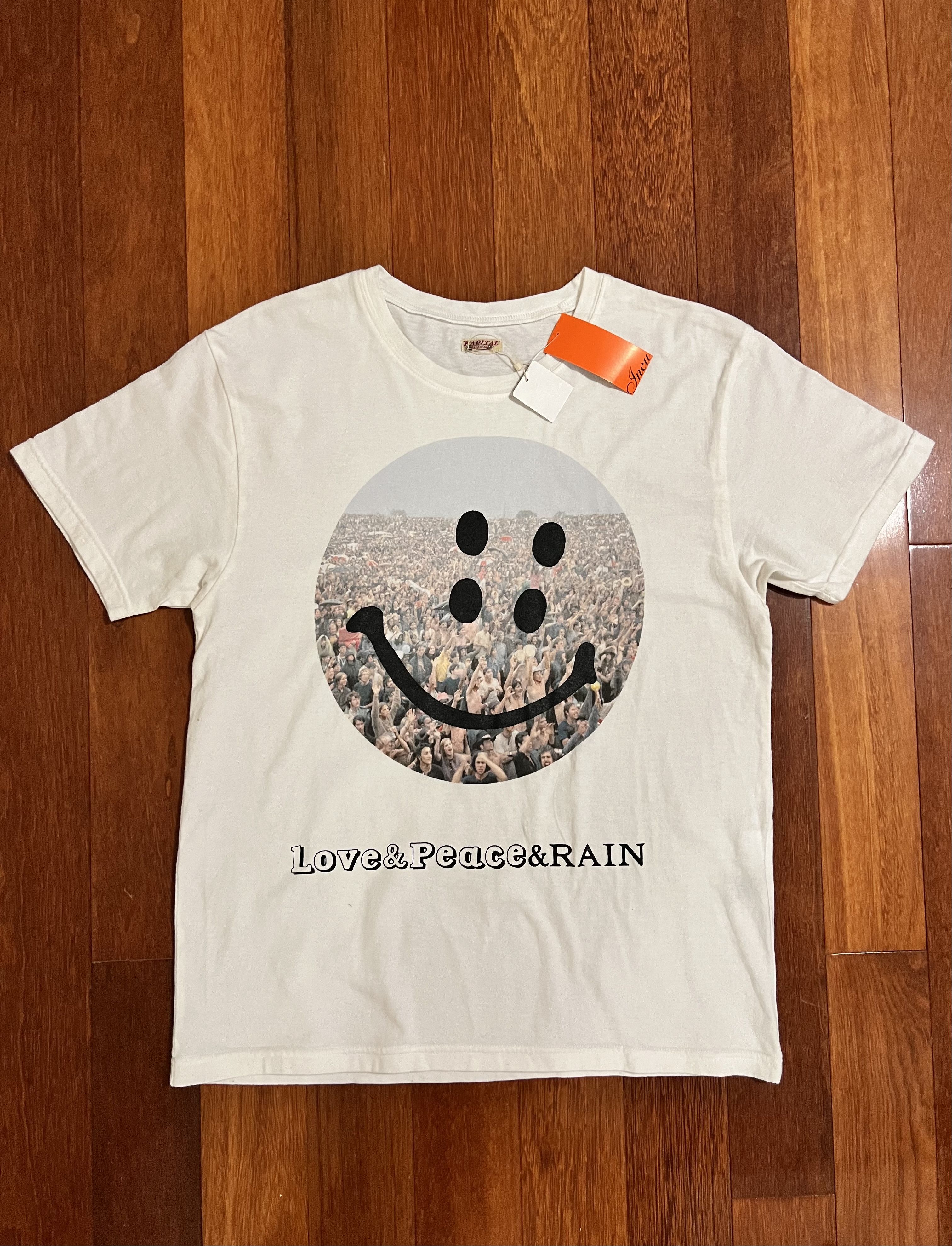 Kapital 💚 Kapital Love Peace & Rain Smile T-Shirt White Large NEW Size US L / EU 52-54 / 3 - 4 Thumbnail