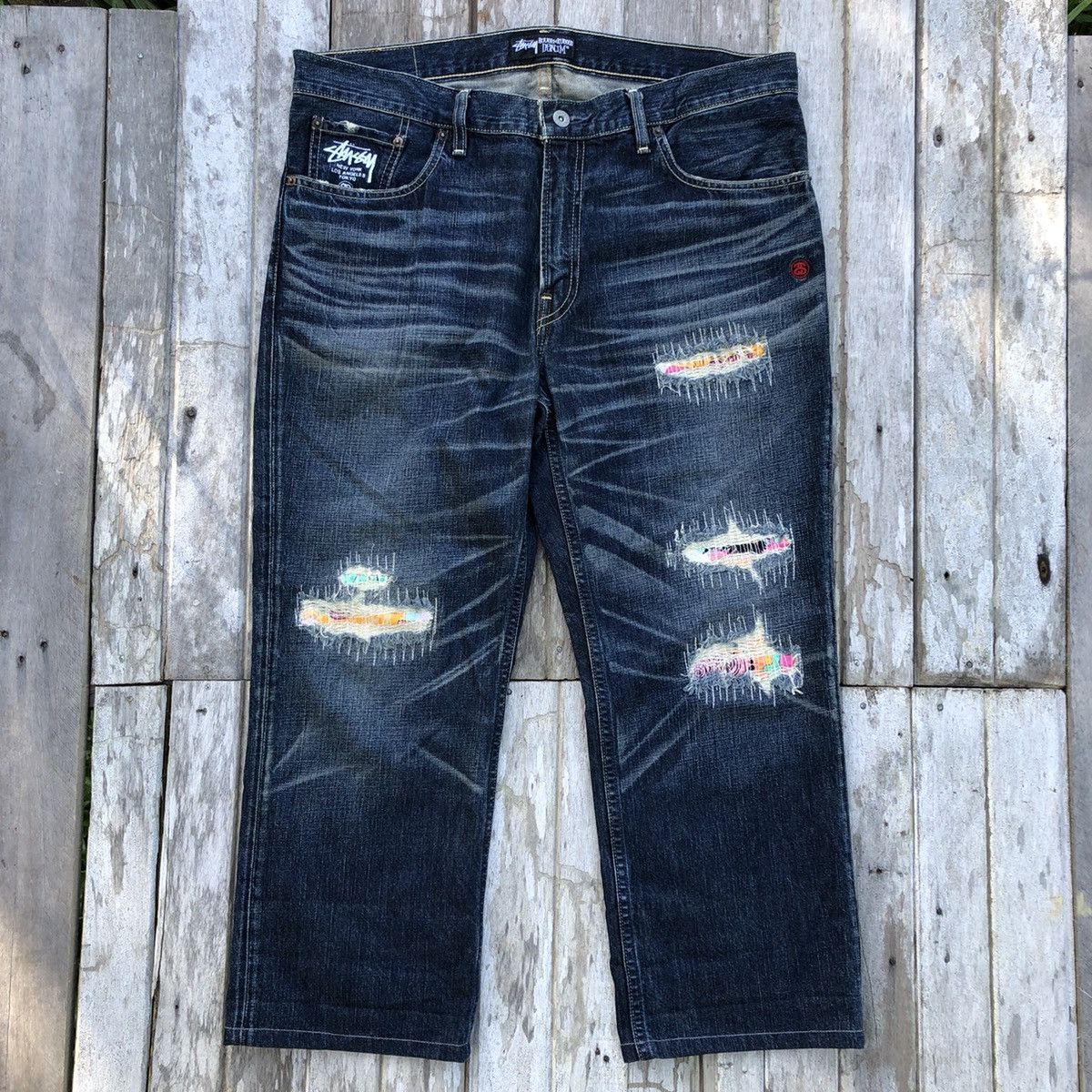 image of Distressed Denim x Levis Levi's X Stussy Distressed Pacthwork Design Jeans, Men's (Size 38)