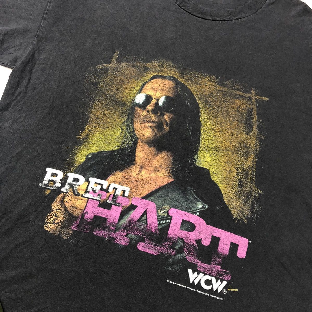 image of Vintage Wcw Bret Hart The Hitman T Shirt in Black, Men's (Size XL)