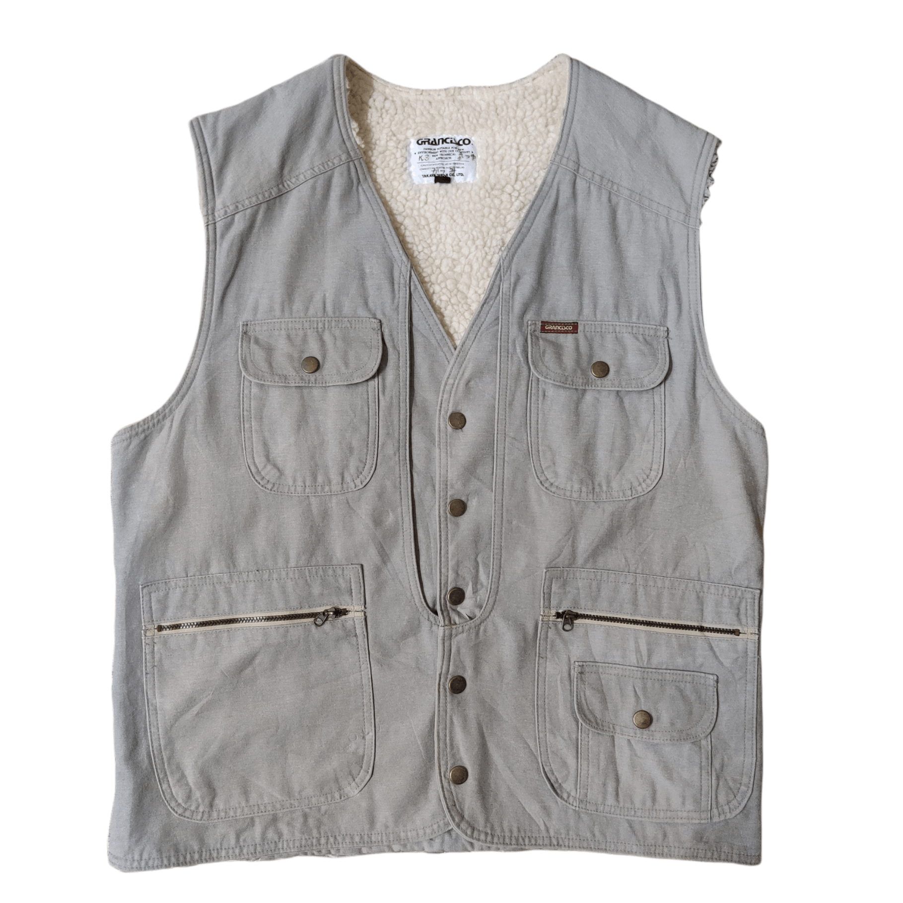 Japanese Brand Vintage Grancisco Vest Multi Pocket Sherpa Lined Size US L / EU 52-54 / 3 - 1 Thumbnail