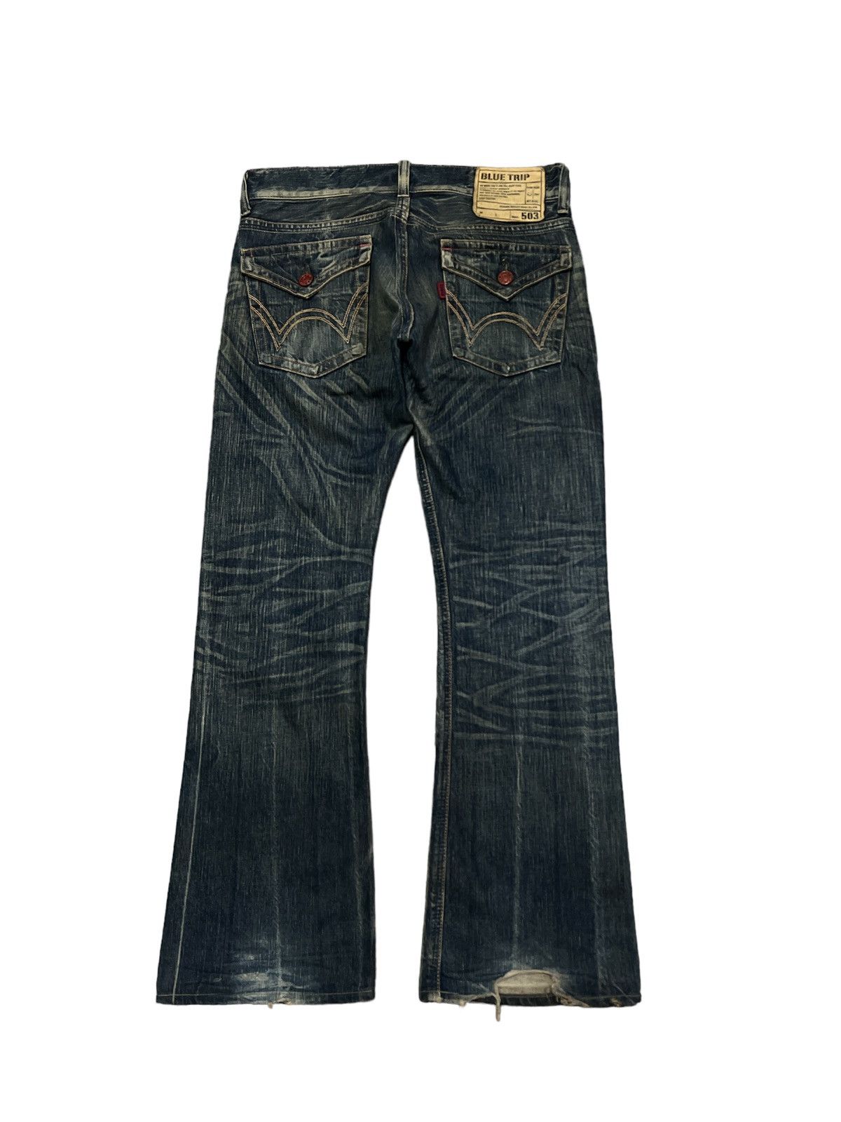 Japanese Brand FLARED💥EDWIN 503 BLUE TRIP DISTRESSED DENIM PANT Size US 30 / EU 46 - 7 Thumbnail