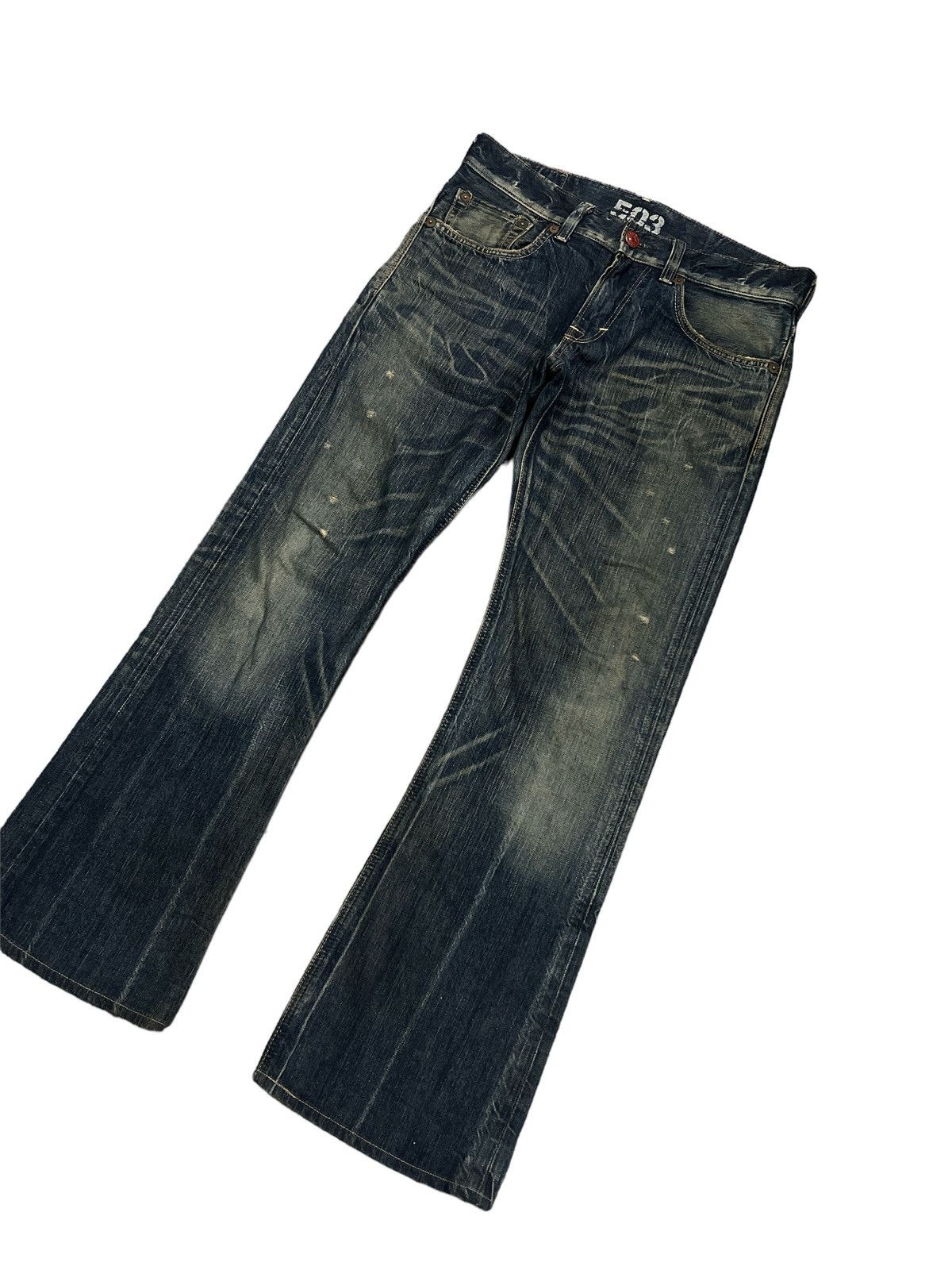 Japanese Brand FLARED💥EDWIN 503 BLUE TRIP DISTRESSED DENIM PANT Size US 30 / EU 46 - 6 Thumbnail