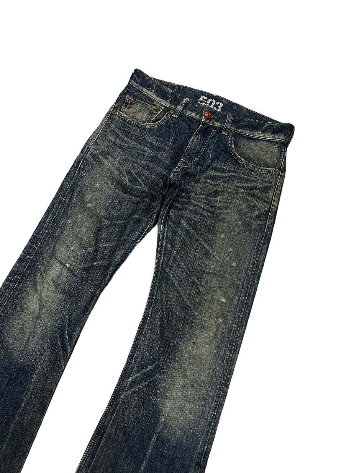 Japanese Brand FLARED💥EDWIN 503 BLUE TRIP DISTRESSED DENIM PANT Size US 30 / EU 46 - 5 Thumbnail
