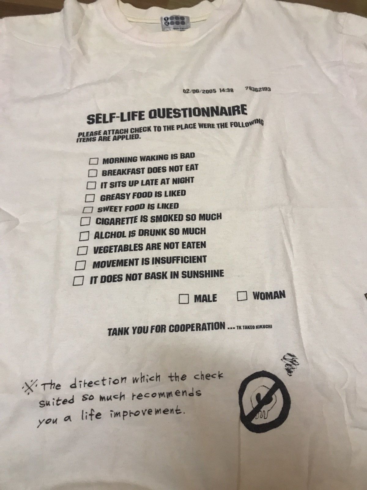 Japanese Brand × Takeo Kikuchi × Vintage ‼️VTG TAKEO KIKUCHI "SELF-LIFE QUESTIONNAIRE" TSHIRT‼️ Size US M / EU 48-50 / 2 - 4 Thumbnail