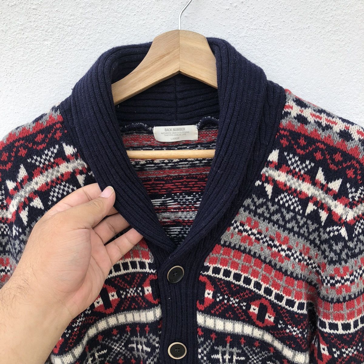 Japanese Brand WOOL KNITWEAR CARDIGAN BY BACK NUMBER NAVAJO DESIGN Size US L / EU 52-54 / 3 - 5 Thumbnail