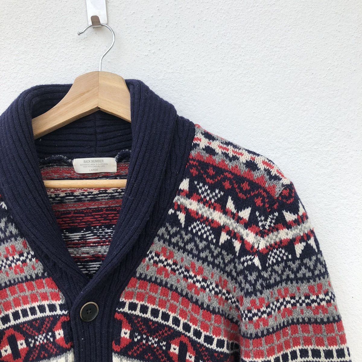 Japanese Brand WOOL KNITWEAR CARDIGAN BY BACK NUMBER NAVAJO DESIGN Size US L / EU 52-54 / 3 - 2 Thumbnail