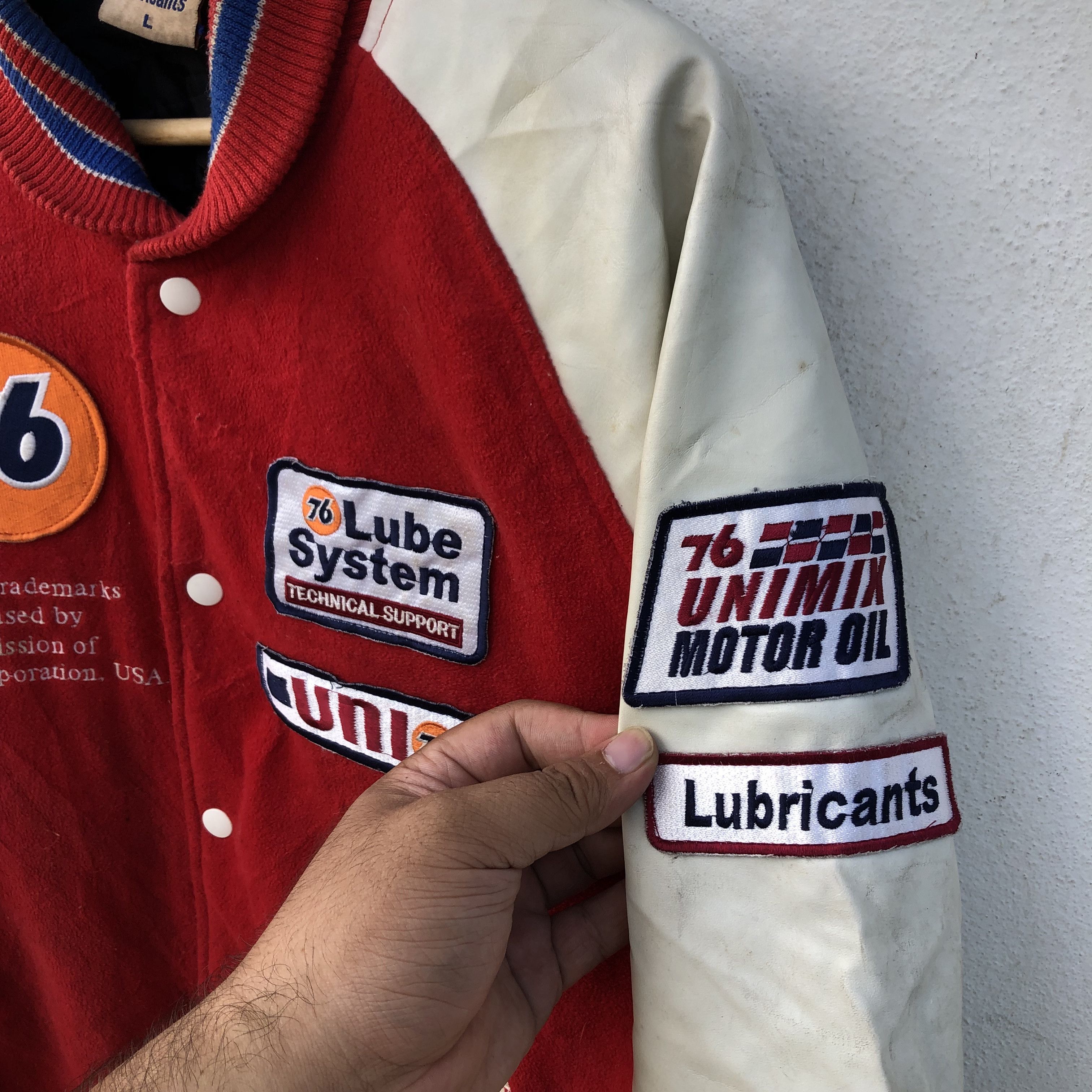 Japanese Brand VARSITY JACKET 76 LUBRICANTS EMBROIDERED BIG LOGO Size US L / EU 52-54 / 3 - 6 Thumbnail