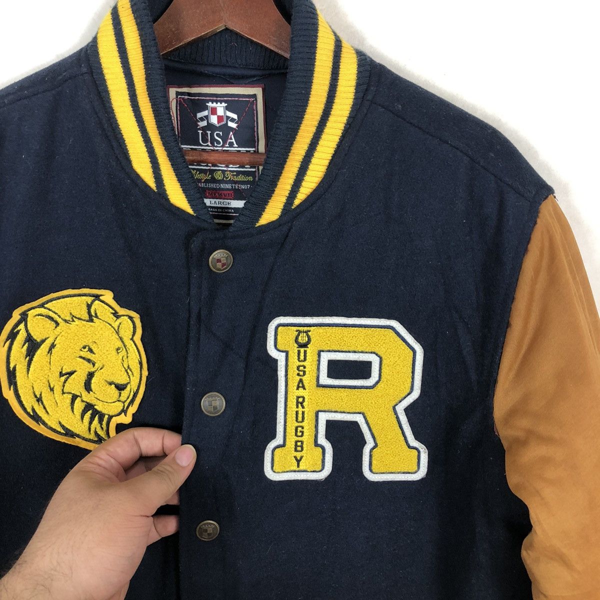 Japanese Brand VARSITY JACKET USA RUGBY BIG LOGO EMBROIDERED Size US L / EU 52-54 / 3 - 6 Thumbnail