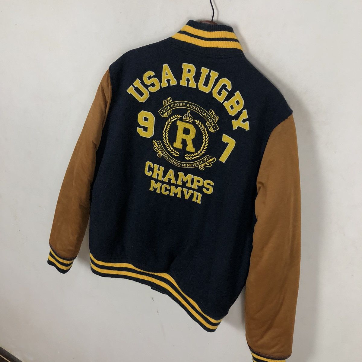 Japanese Brand VARSITY JACKET USA RUGBY BIG LOGO EMBROIDERED Size US L / EU 52-54 / 3 - 9 Thumbnail