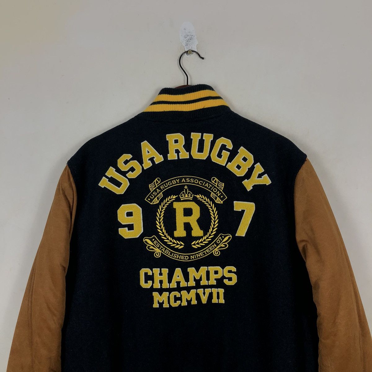 Japanese Brand VARSITY JACKET USA RUGBY BIG LOGO EMBROIDERED Size US L / EU 52-54 / 3 - 8 Thumbnail
