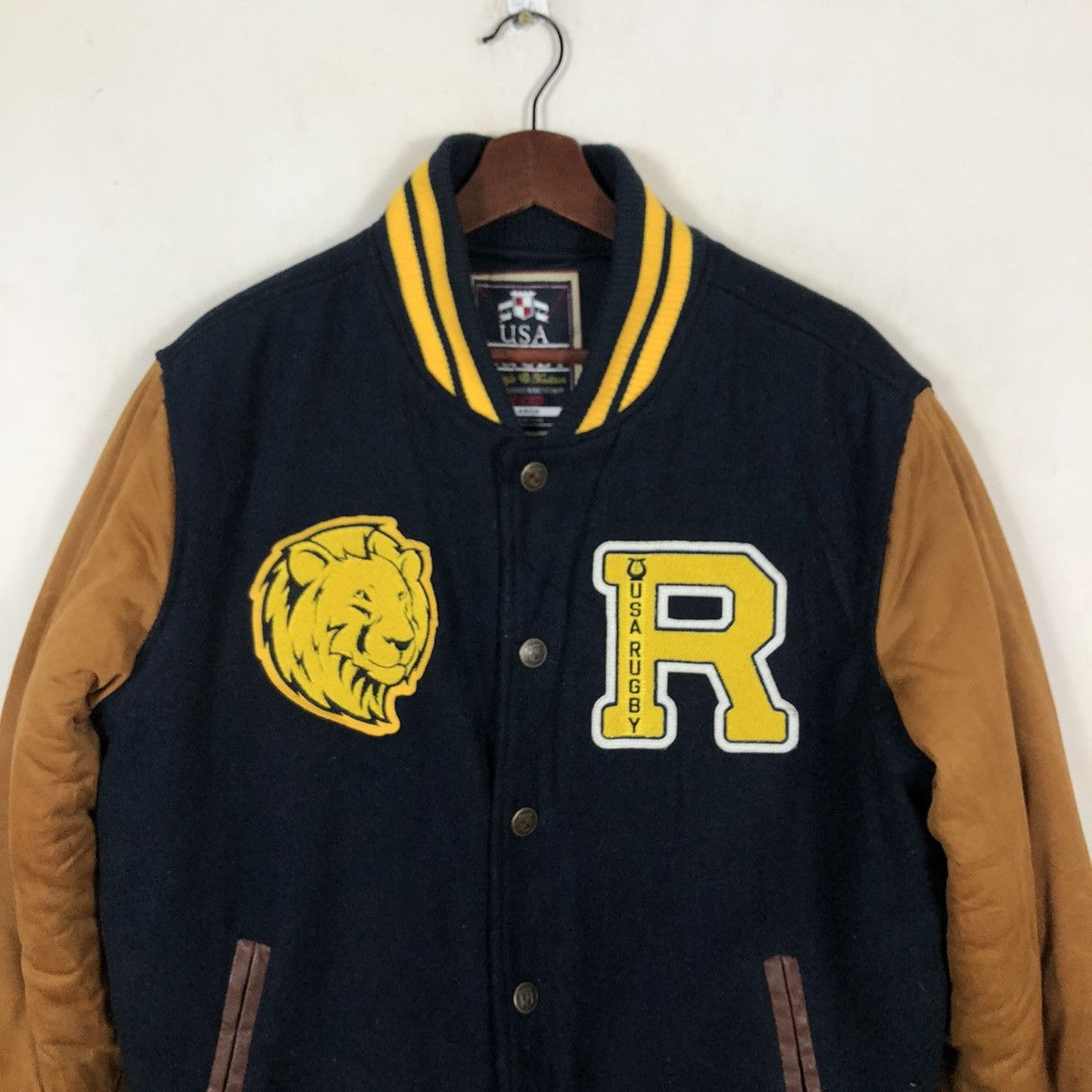 Japanese Brand VARSITY JACKET USA RUGBY BIG LOGO EMBROIDERED Size US L / EU 52-54 / 3 - 4 Thumbnail