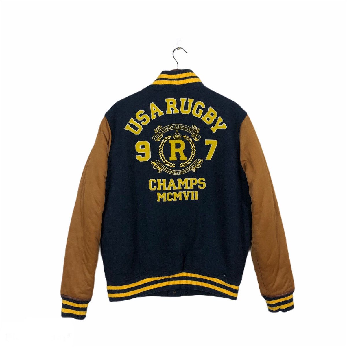 Japanese Brand VARSITY JACKET USA RUGBY BIG LOGO EMBROIDERED Size US L / EU 52-54 / 3 - 1 Thumbnail