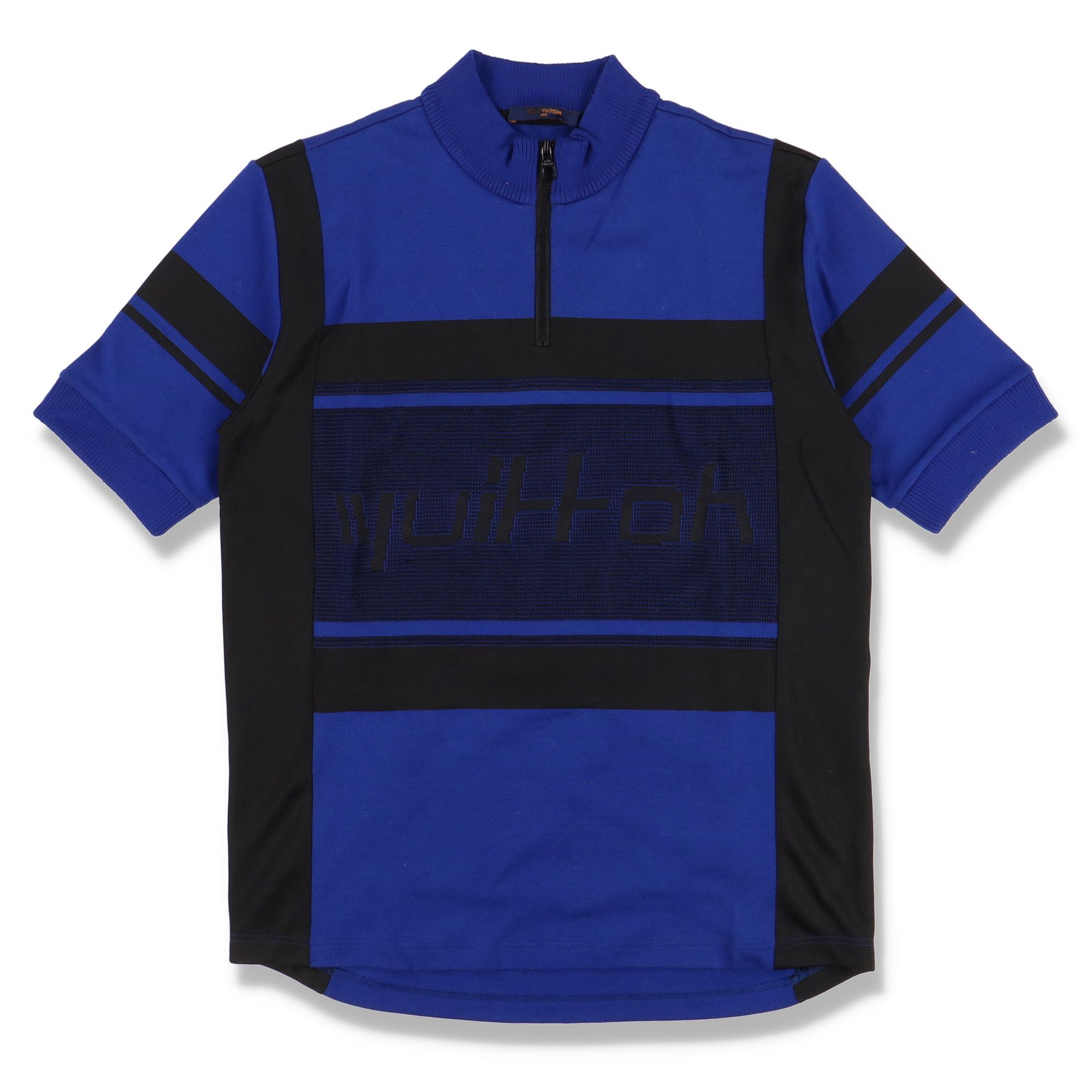 image of Louis Vuitton Blue Jacquard Logo Quarter Zip Cycling Top, Men's (Size 2XL)