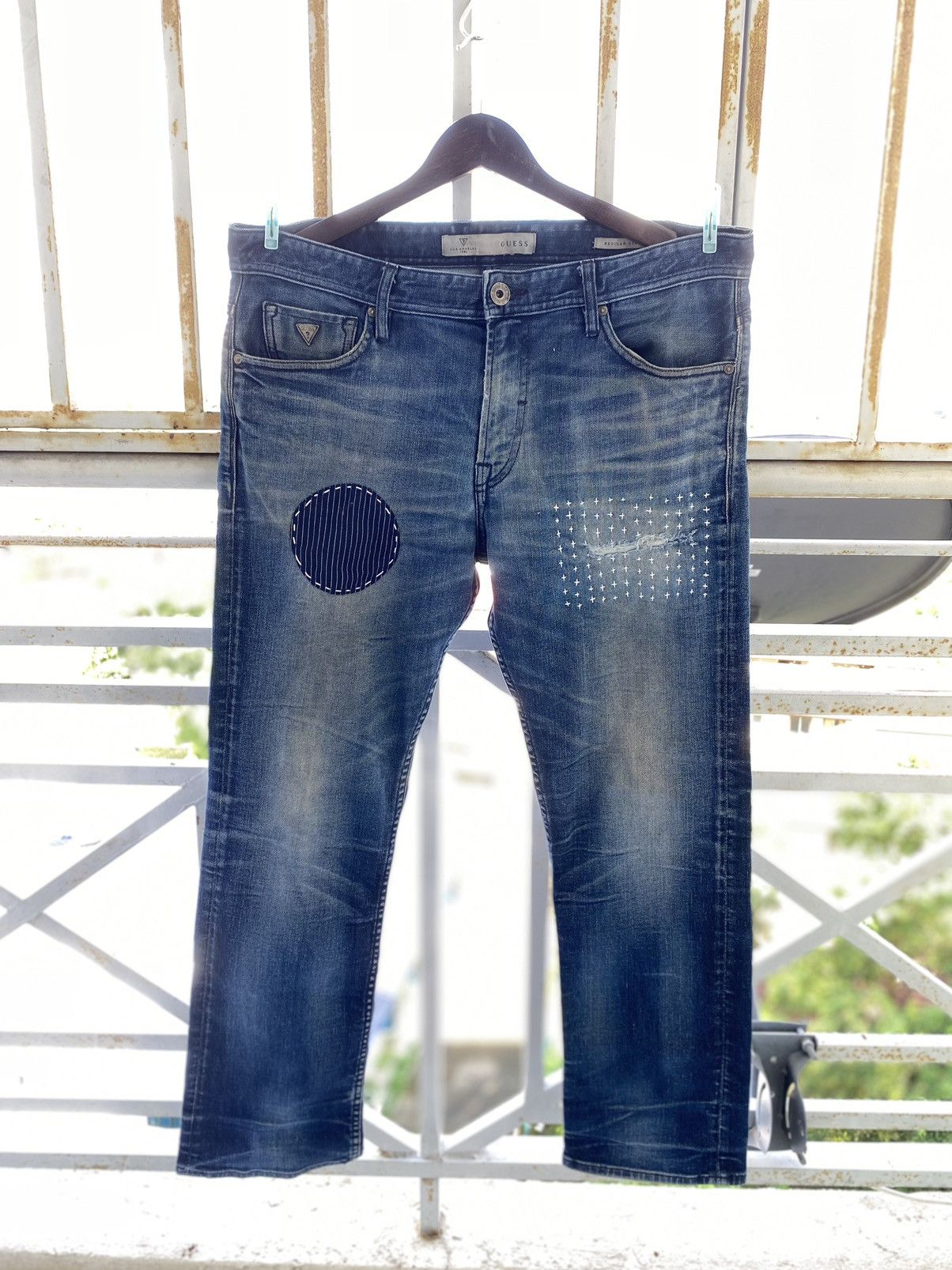 Guess 🔥Vintage🔥Custom Shashiko Patch Work Regular Stright Jeans Size US 38 / EU 54 - 1 Thumbnail