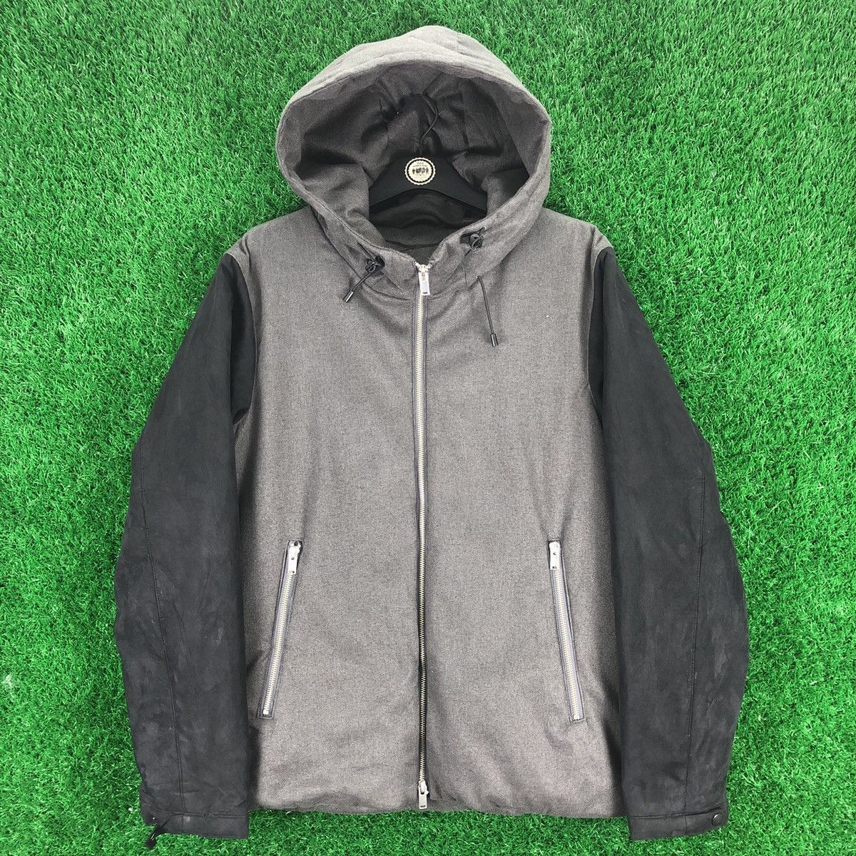 image of Vintage Zipper Hoodie Jacket Two Tone By The Shop Tk in Black/Grey, Men's (Size Large)