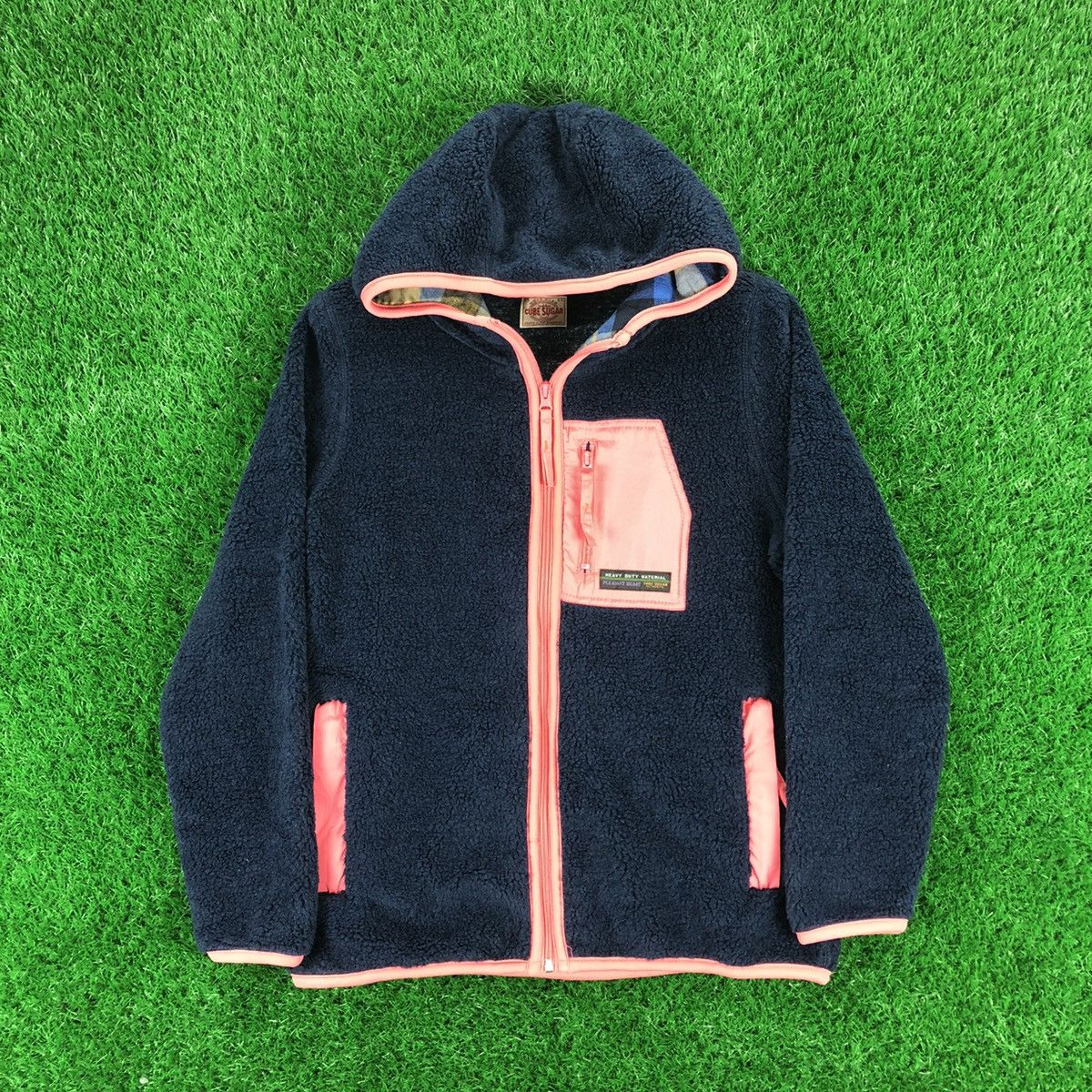 image of Outdoor Style Go Out x Vintage Cube Sugar Bulky Hoodie Zipper Sweater in Blue, Men's (Size Small)