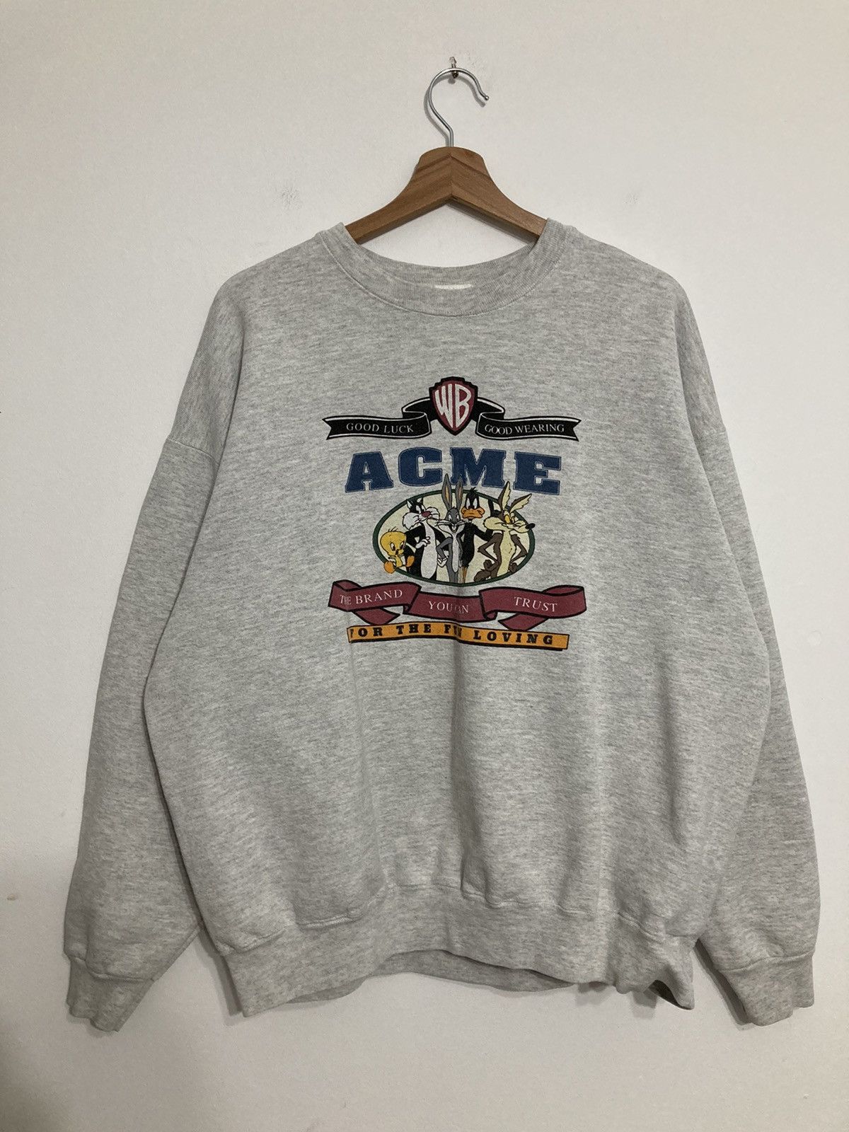 Image of Acme Clothing x Cartoon Network Vintage Acme Warner Bros Looney Tunes 90's Crewneck Cartoon in Grey