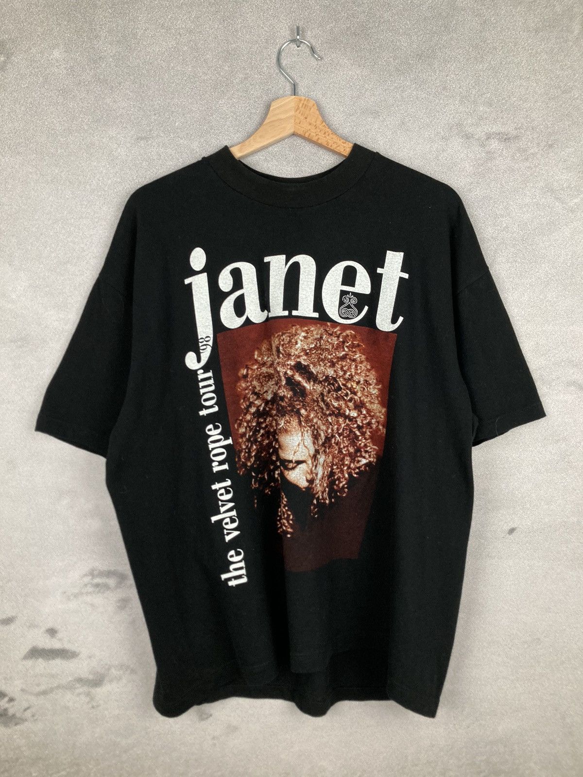 image of Tour Tee Vintage Janet Jackson 1998 The Velvet Rope Tour Europe in Black, Men's (Size XL)