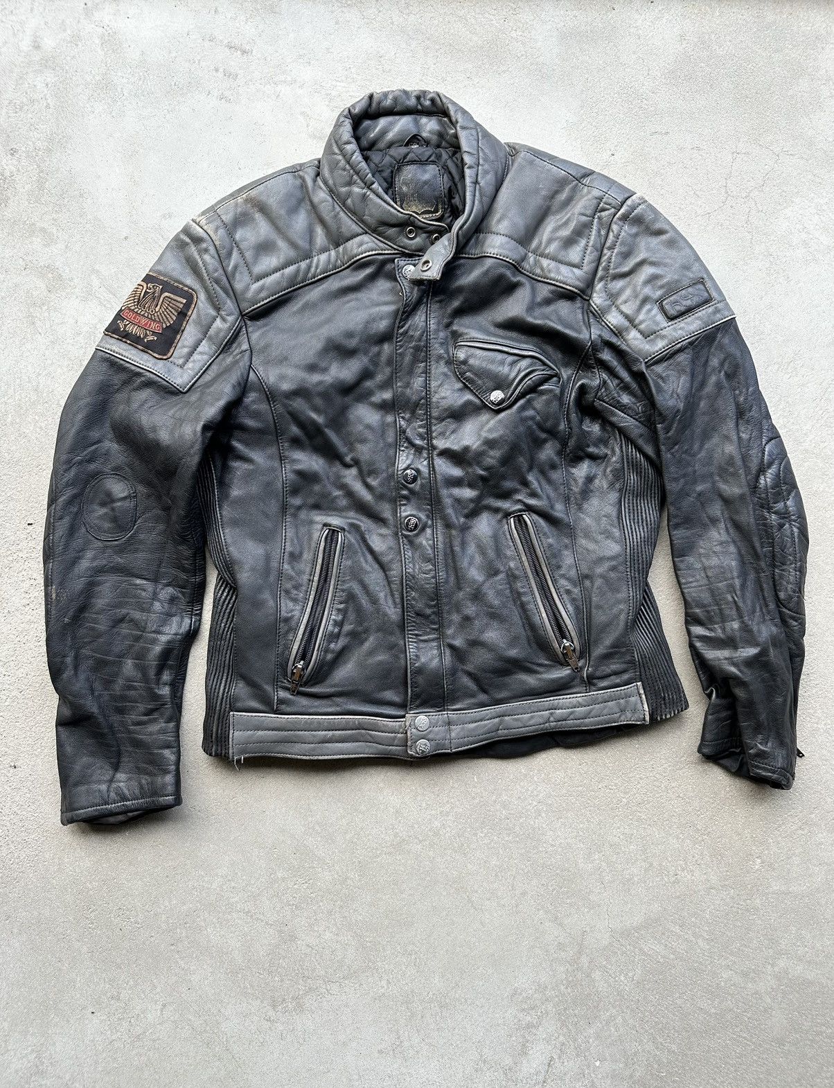 image of Leather Jacket x Racing Vintage Genuine Leather High Quality Racing Jacket Hype in Black (Size Medi
