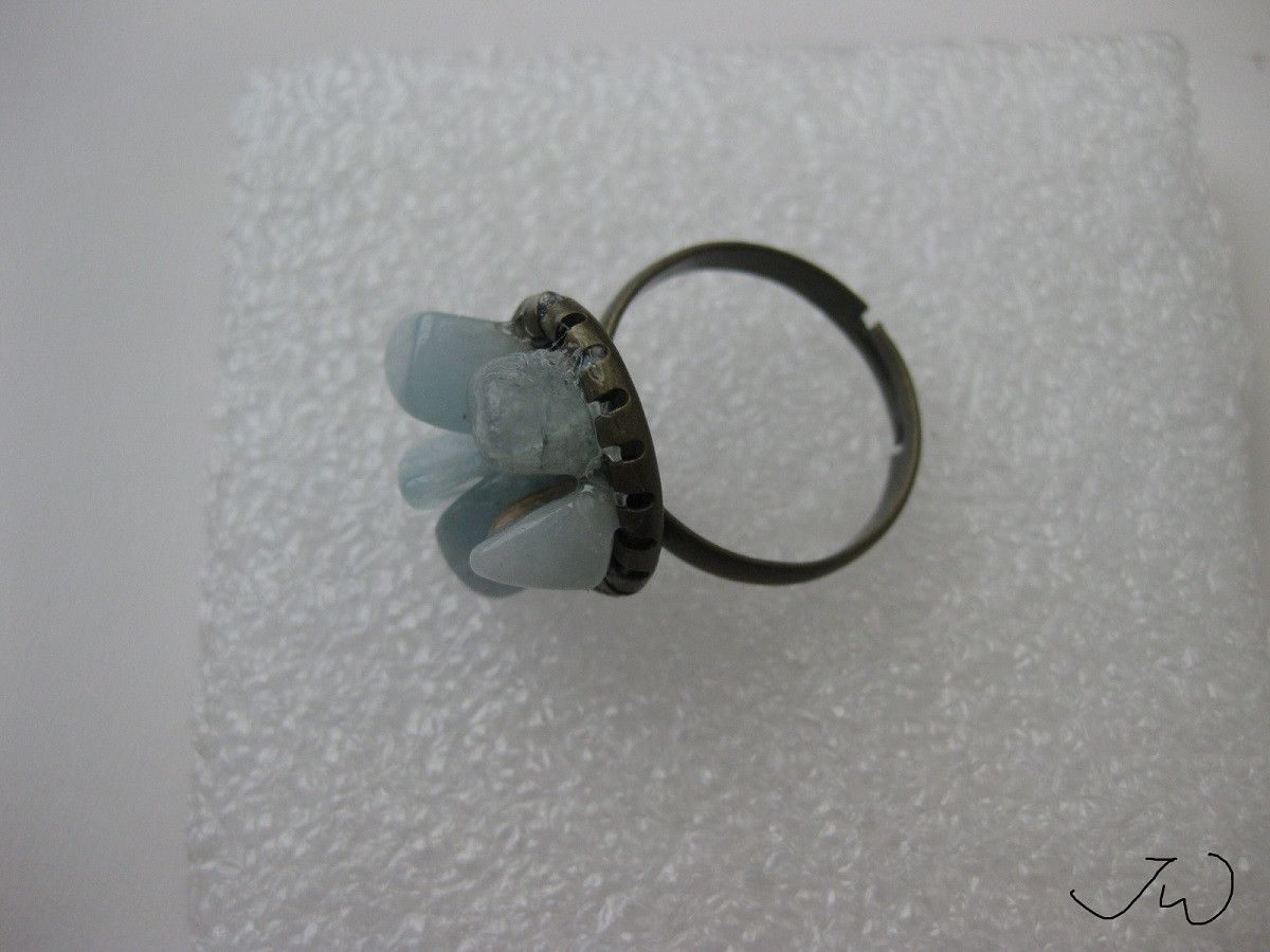Handmade Aquamarine Chips Bronze ring Size ONE SIZE - 2 Thumbnail