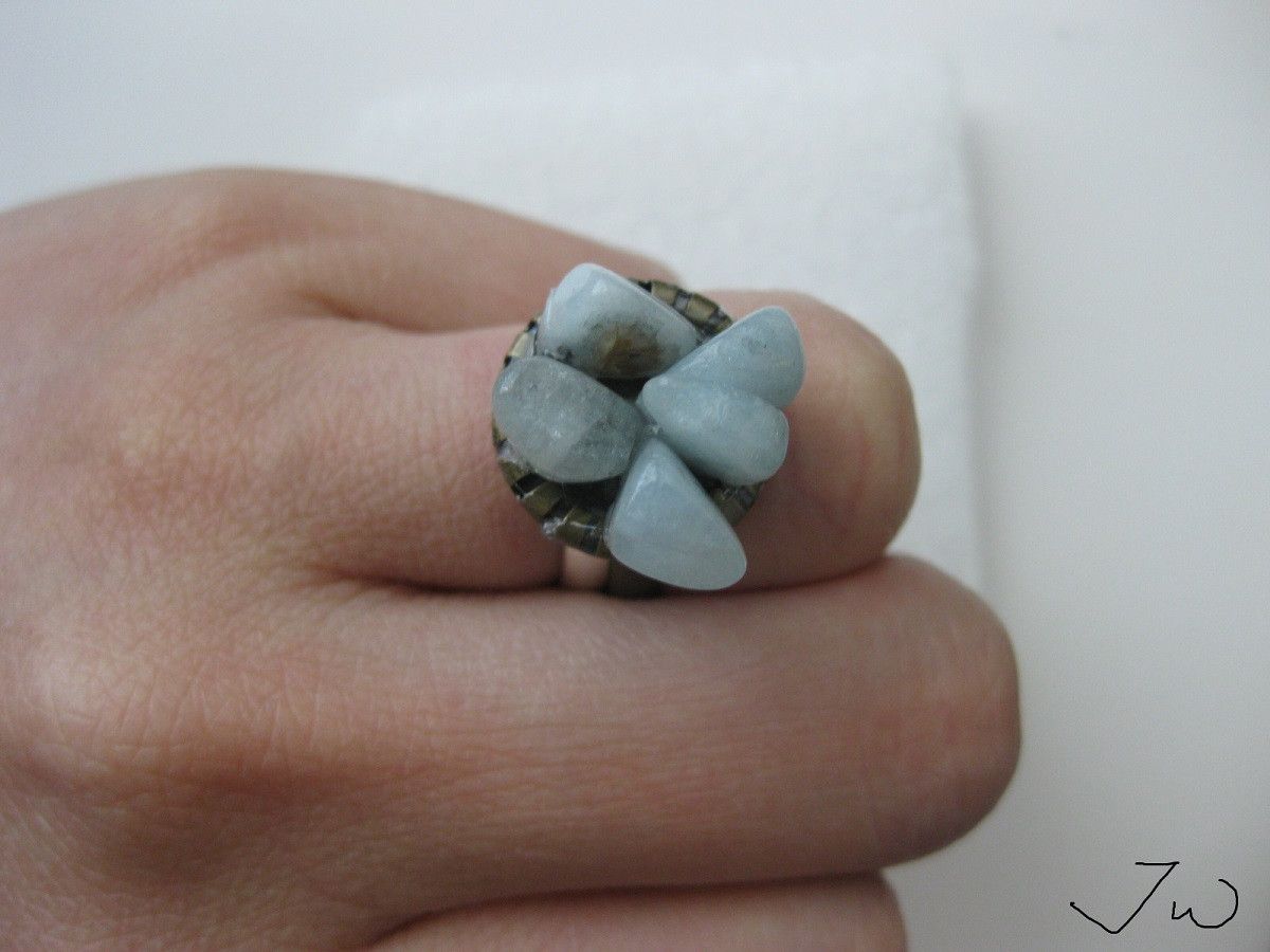 Handmade Aquamarine Chips Bronze ring Size ONE SIZE - 3 Thumbnail