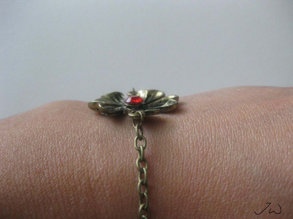 Handmade Red CZ Flower Bronze Chain Bracelet Size ONE SIZE - 4 Thumbnail