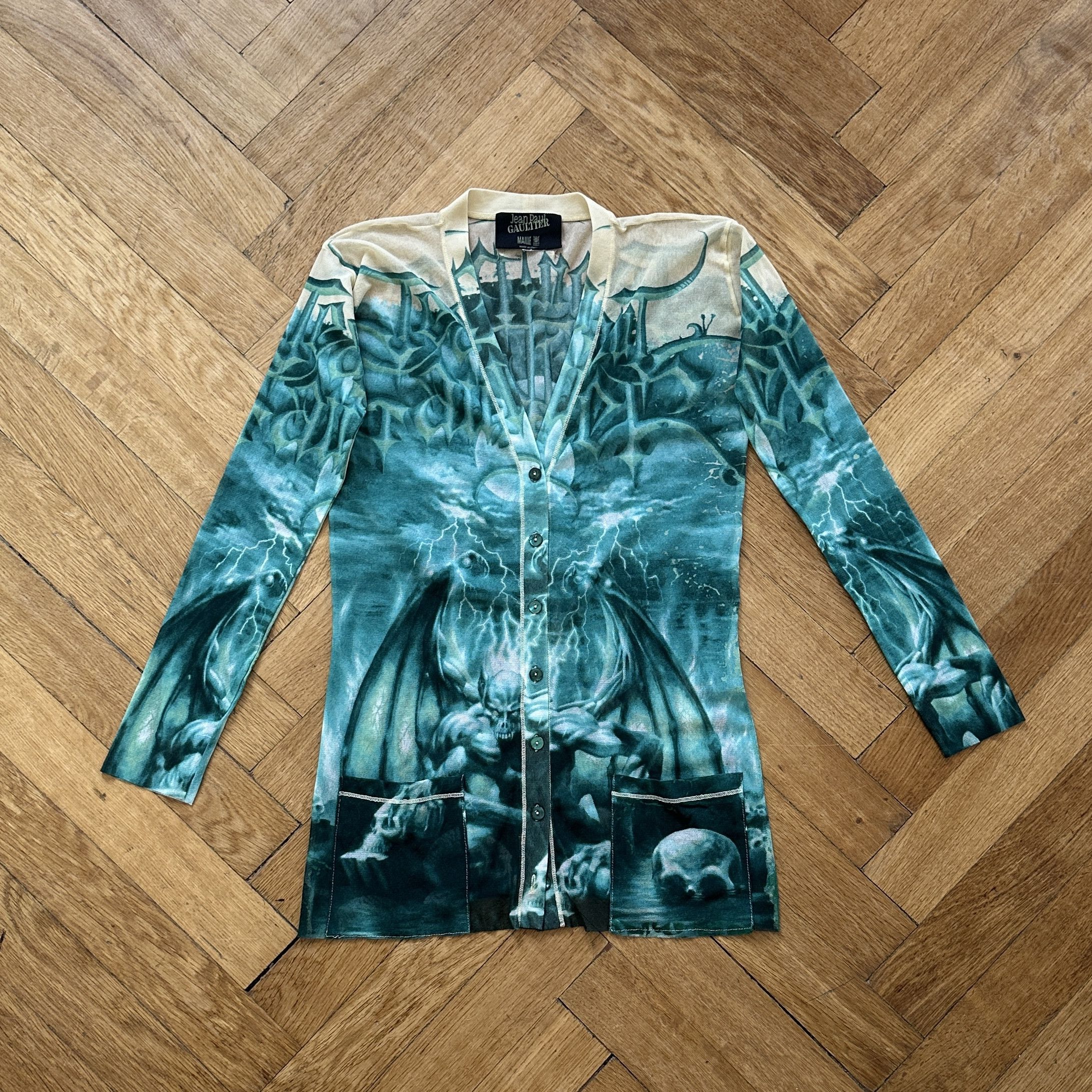 image of Jean Paul Gaultier Ss01 Demon Mesh Cardigan in Blue, Women's