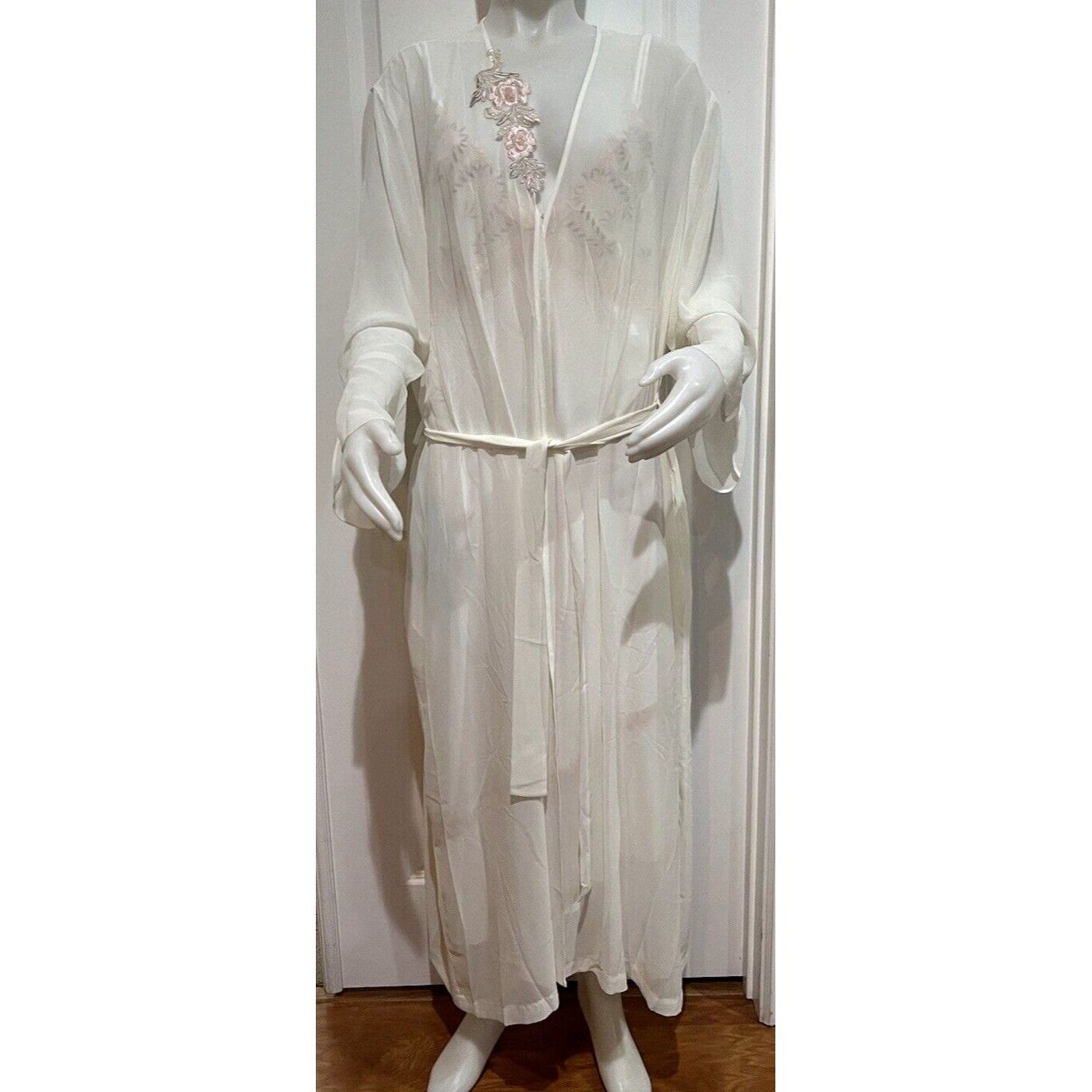 Vintage Delicates Nightgown Robe Set L Peignoir Sheer Satin Lace Iv ...