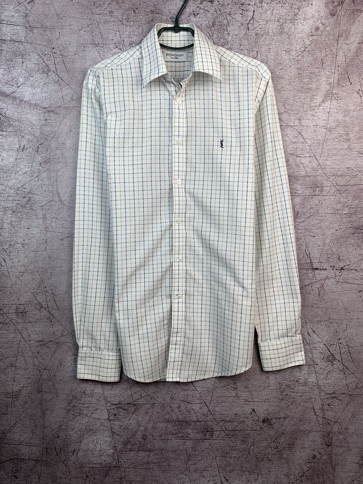 YSL Yves Saint Laurent Plaid Shirt Logo