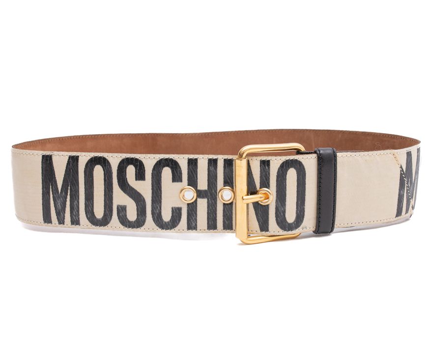 Vintage MOSCHINO REDWALL Laminated Logo Leather Belt | Grailed