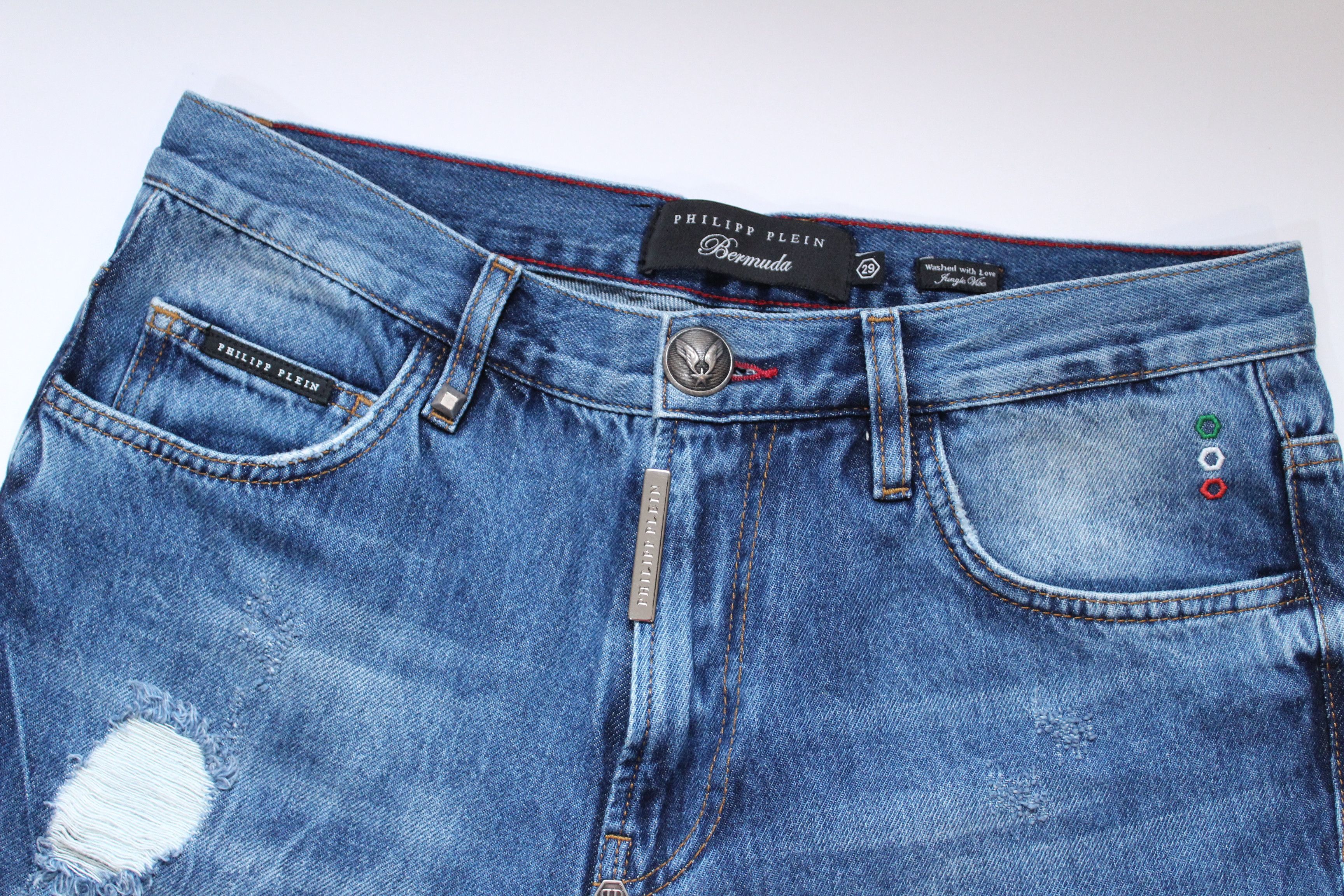 Philipp Plein Skull Logo Shorts Bermuda Denim Size 29