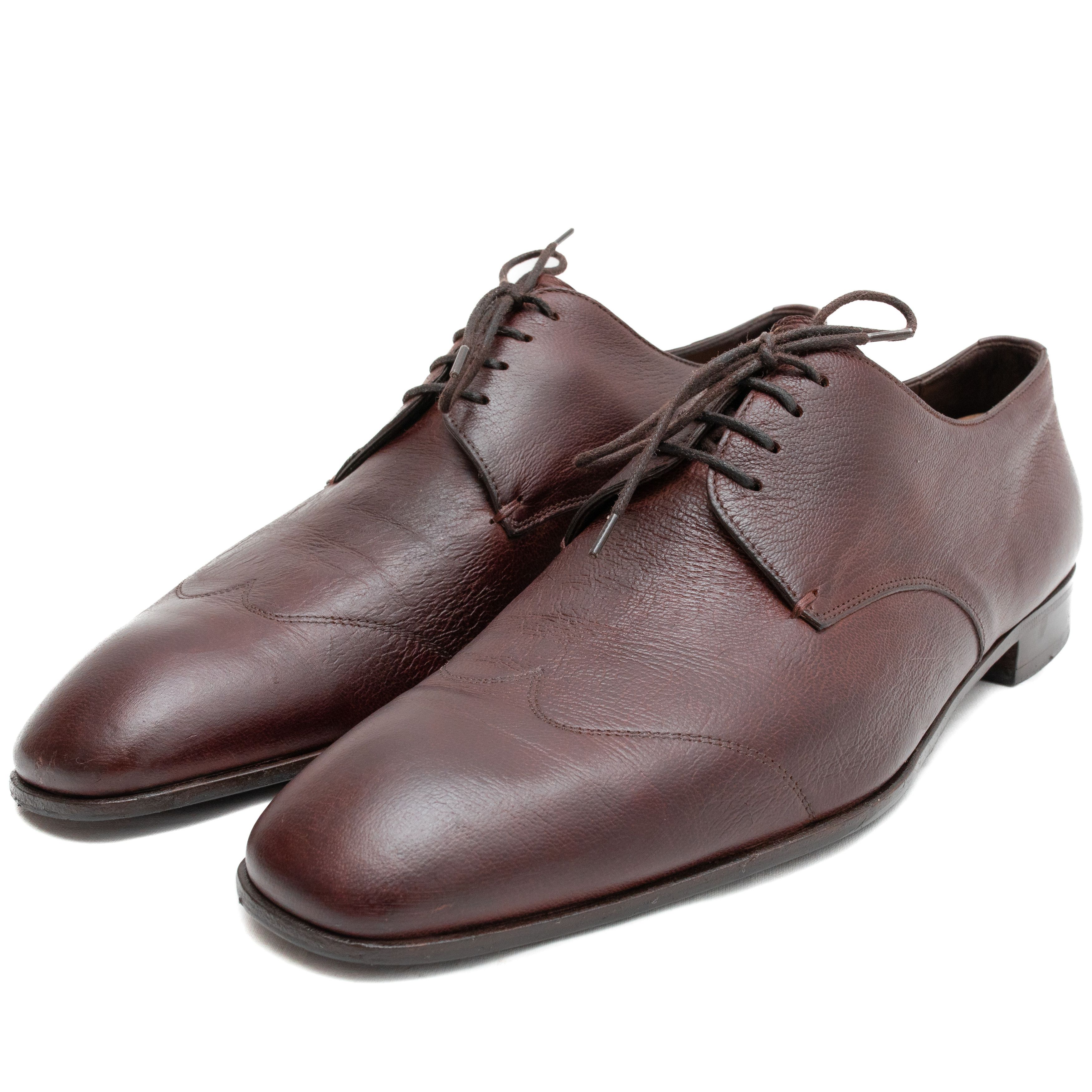 image of Prada 925$ Full Grained Leather Stitched Wing Tip Oxfords Shoes in Brown, Men's (Size 9.5)