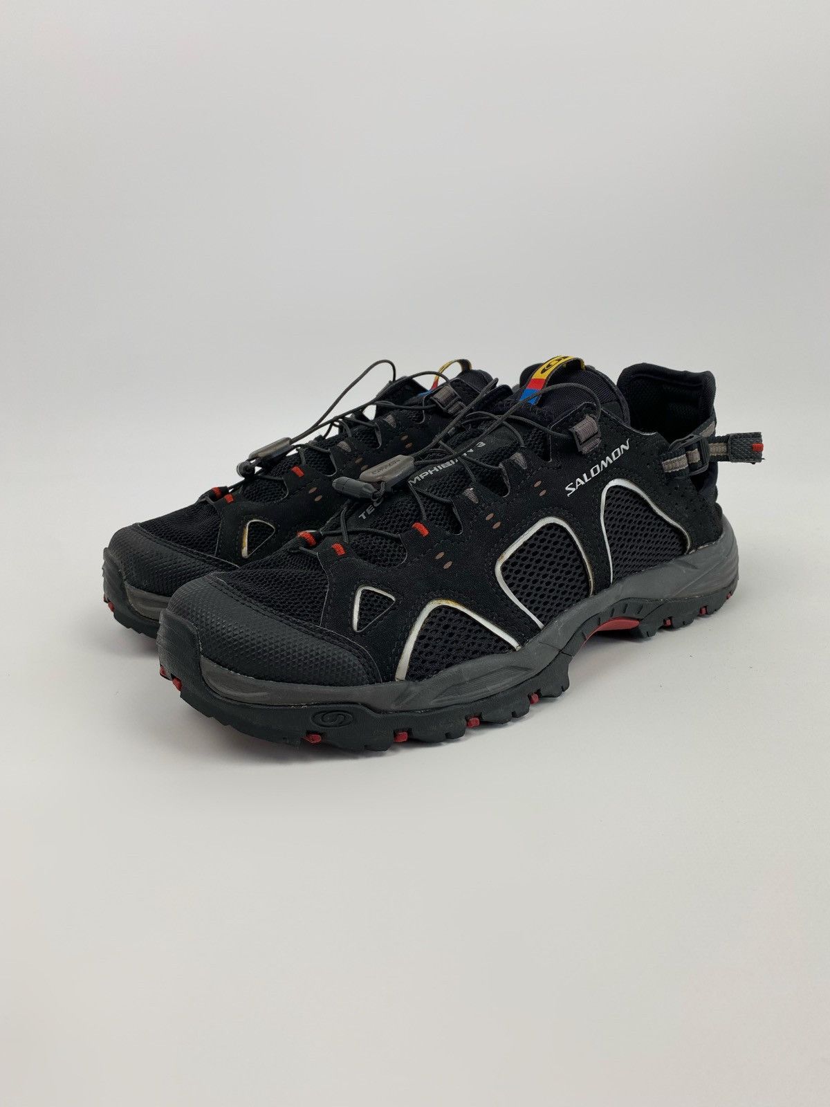 Pre-owned Outdoor Life X Salomon 2012 Salomon Techamphibian 3 Vented Hiking Shoes In Black/red/grey