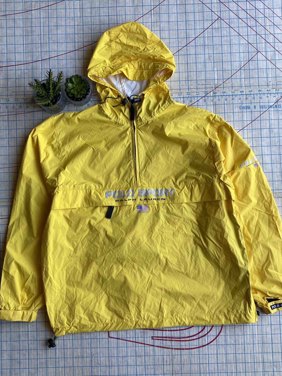Polo Sport Ralph Lauren 1/4 Zip Jacket Folds Into Bag Yellow
