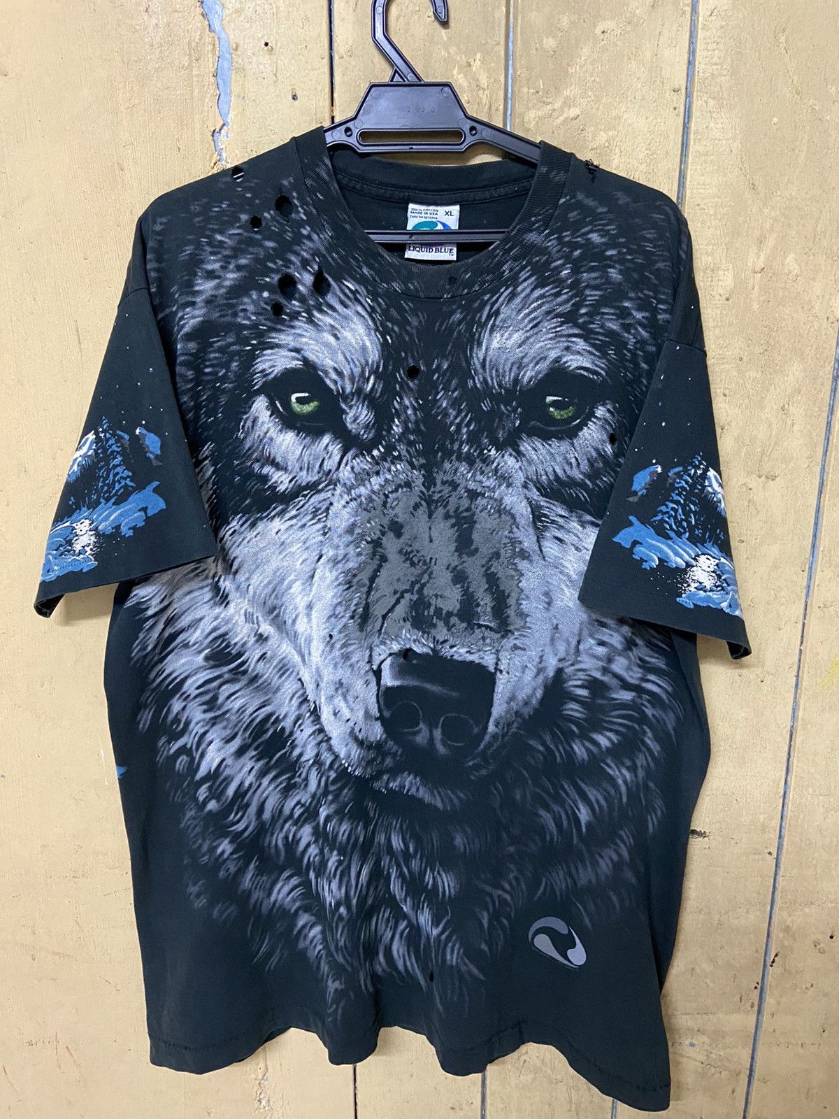 🔥FASTSALE🔥Destress Vintage Liquid Blue wolf Aop 90s
