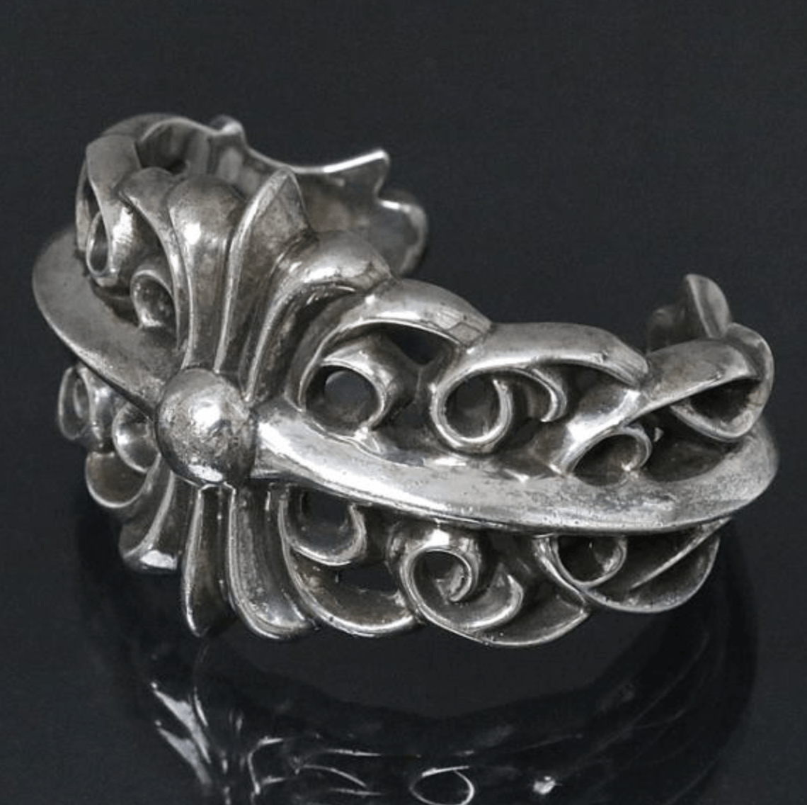 image of Chrome Hearts Double Floral Cuff Bracelet Bangle Silver, Men's