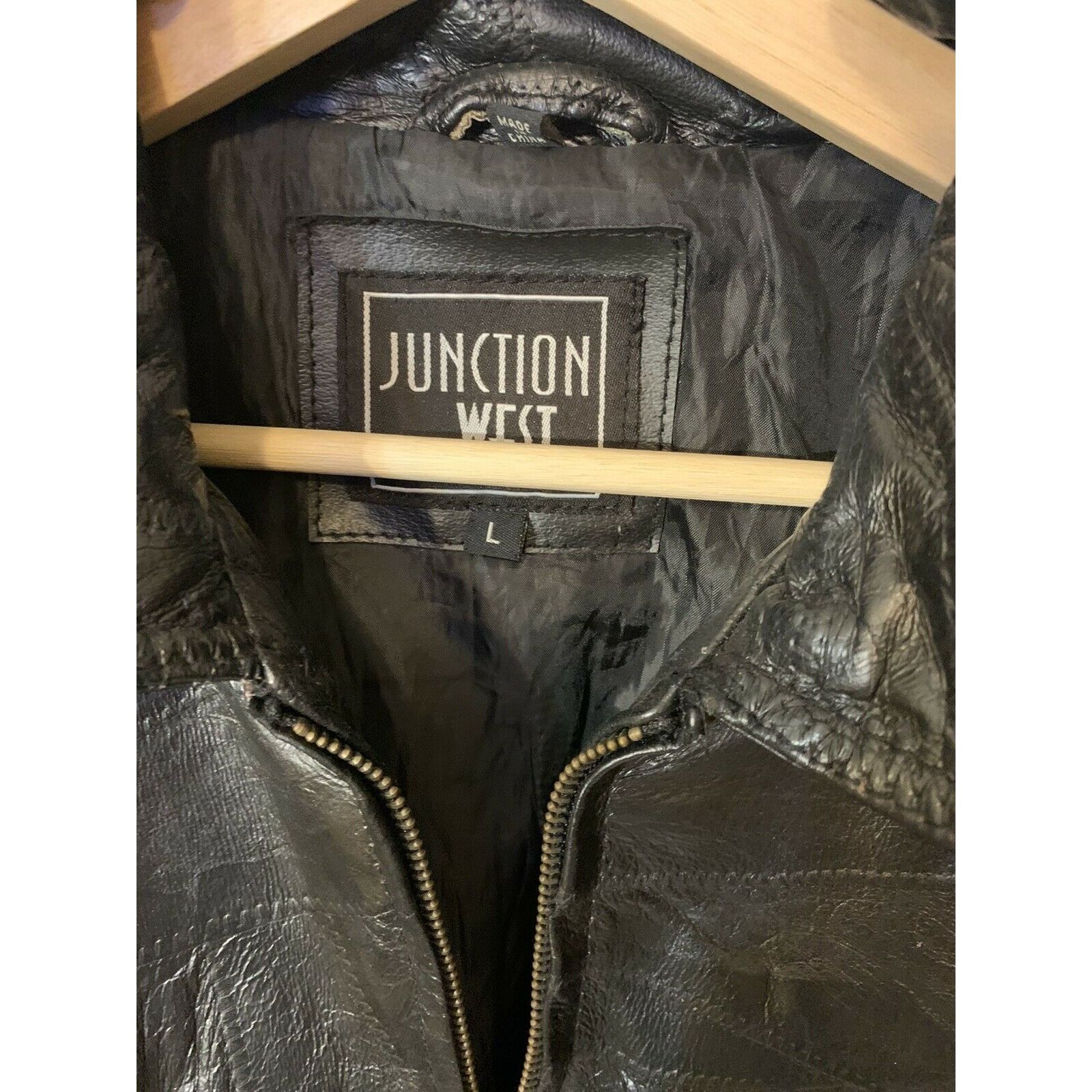 Other JUNCTION WEST LEATHER JACKET Mens Sz L Black Full Zip patchw Size US L / EU 52-54 / 3 - 2 Thumbnail