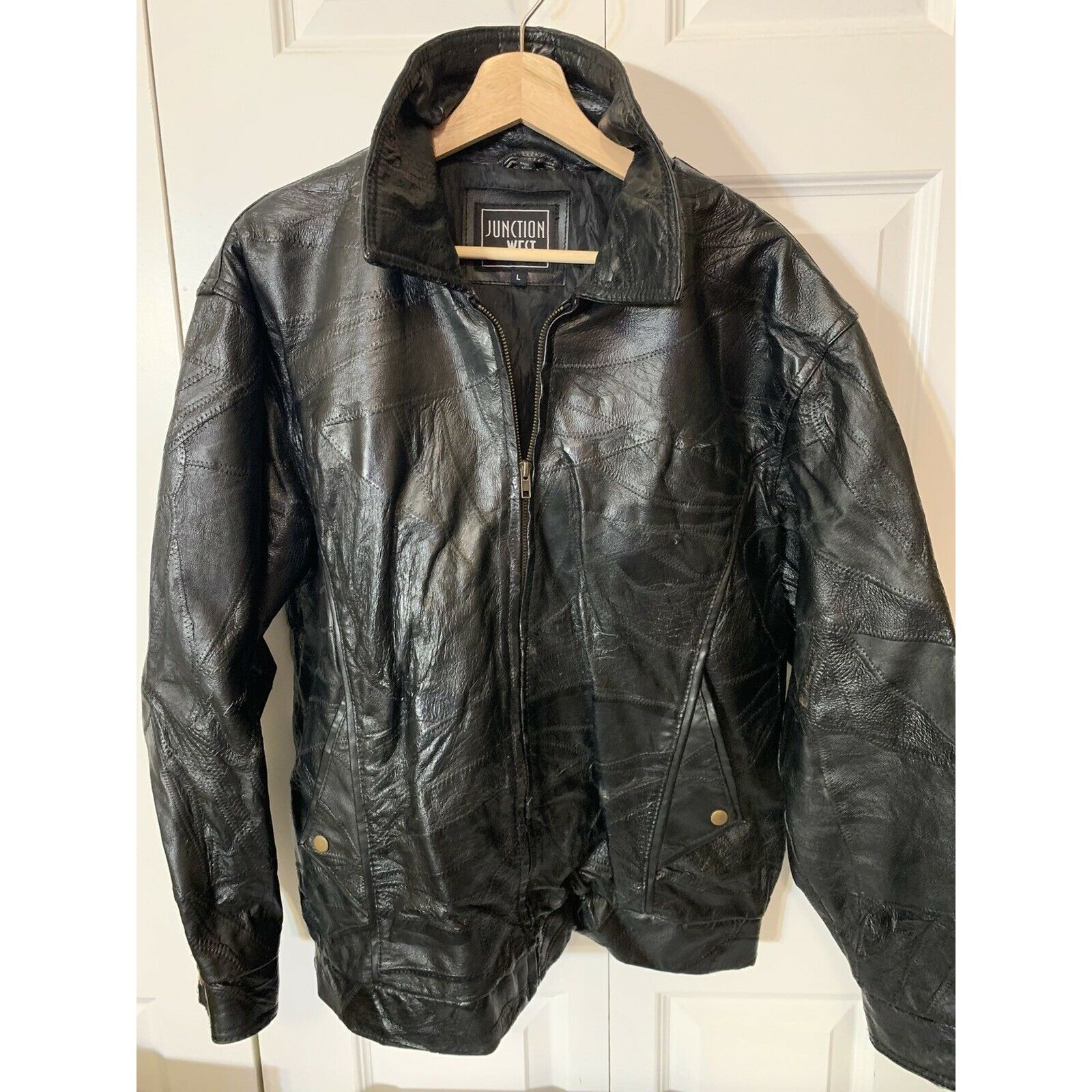 Other JUNCTION WEST LEATHER JACKET Mens Sz L Black Full Zip patchw Size US L / EU 52-54 / 3 - 3 Thumbnail