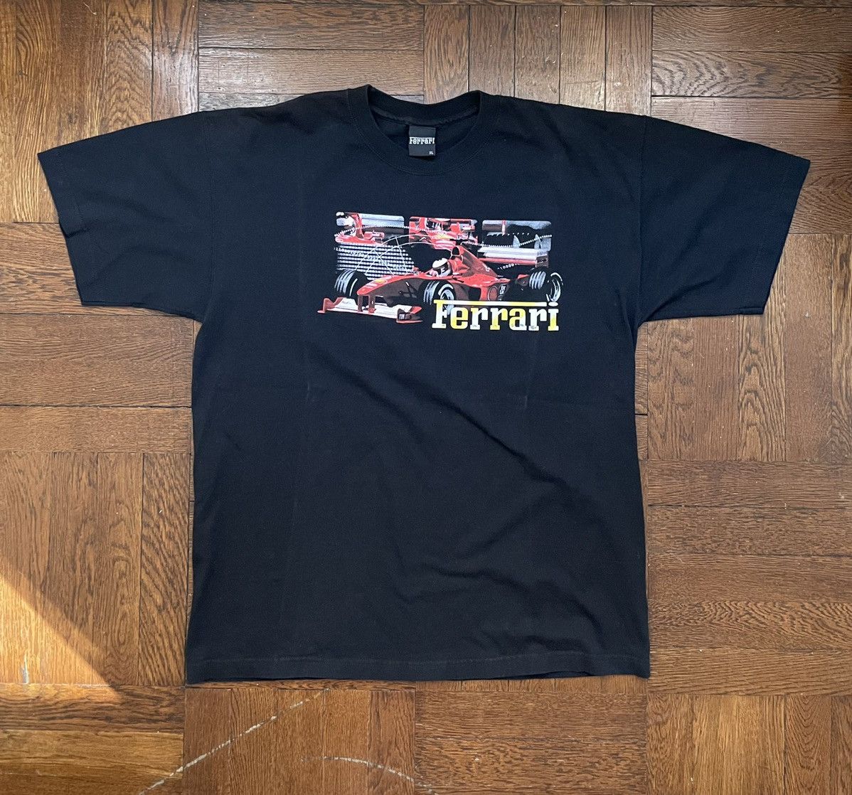 image of Ferrari T Shirt - 90's Racing F1 Formula 1 in Black, Men's (Size XL)