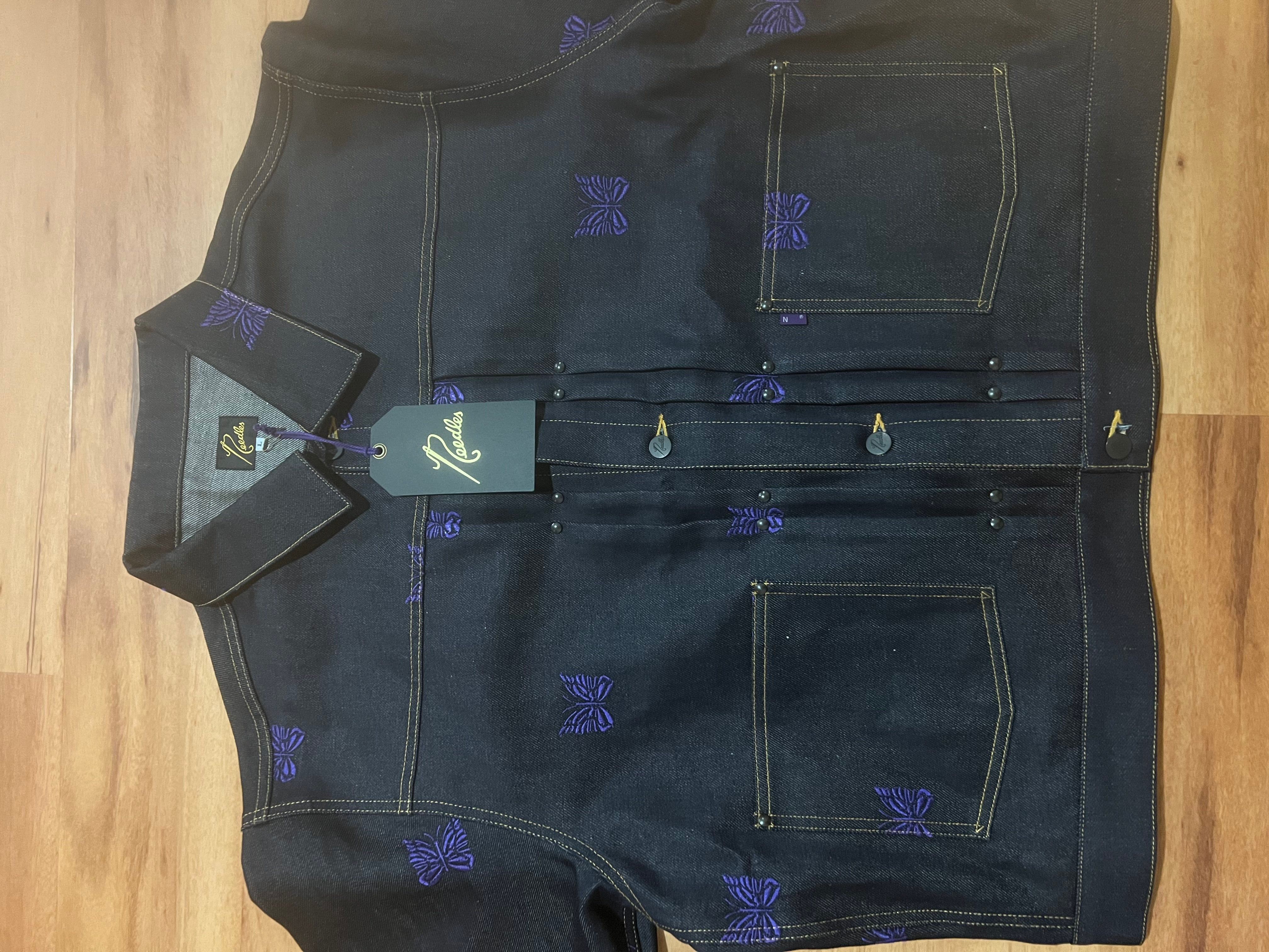 Pre-owned Needles Denim Jacket - "papillon" Embroidered In Indigo