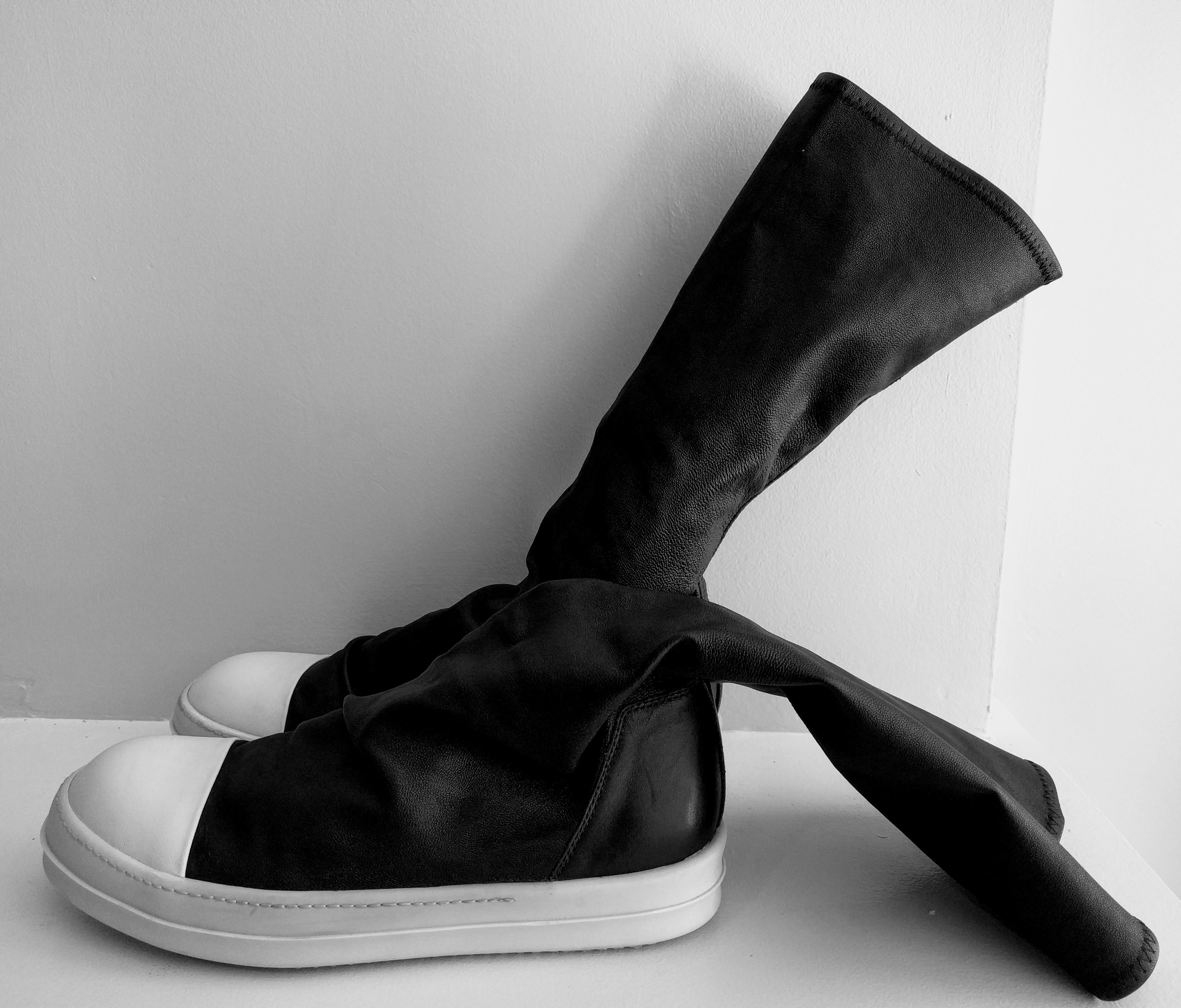 Rick Owens SOCK SNEAKERS IN BLACK STRETCH LAMB LEATHER | Grailed
