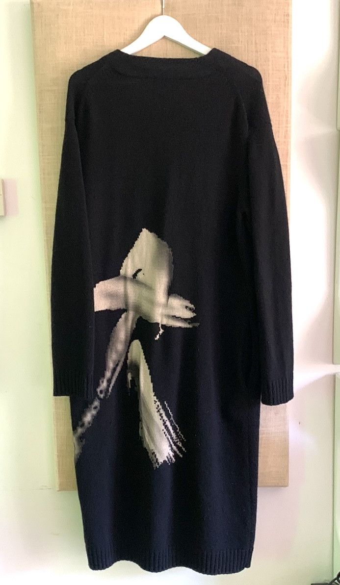 image of Yohji Yamamoto 2018 Pour Homme Back Print Long Cardigan in Black Print, Men's (Size Large)