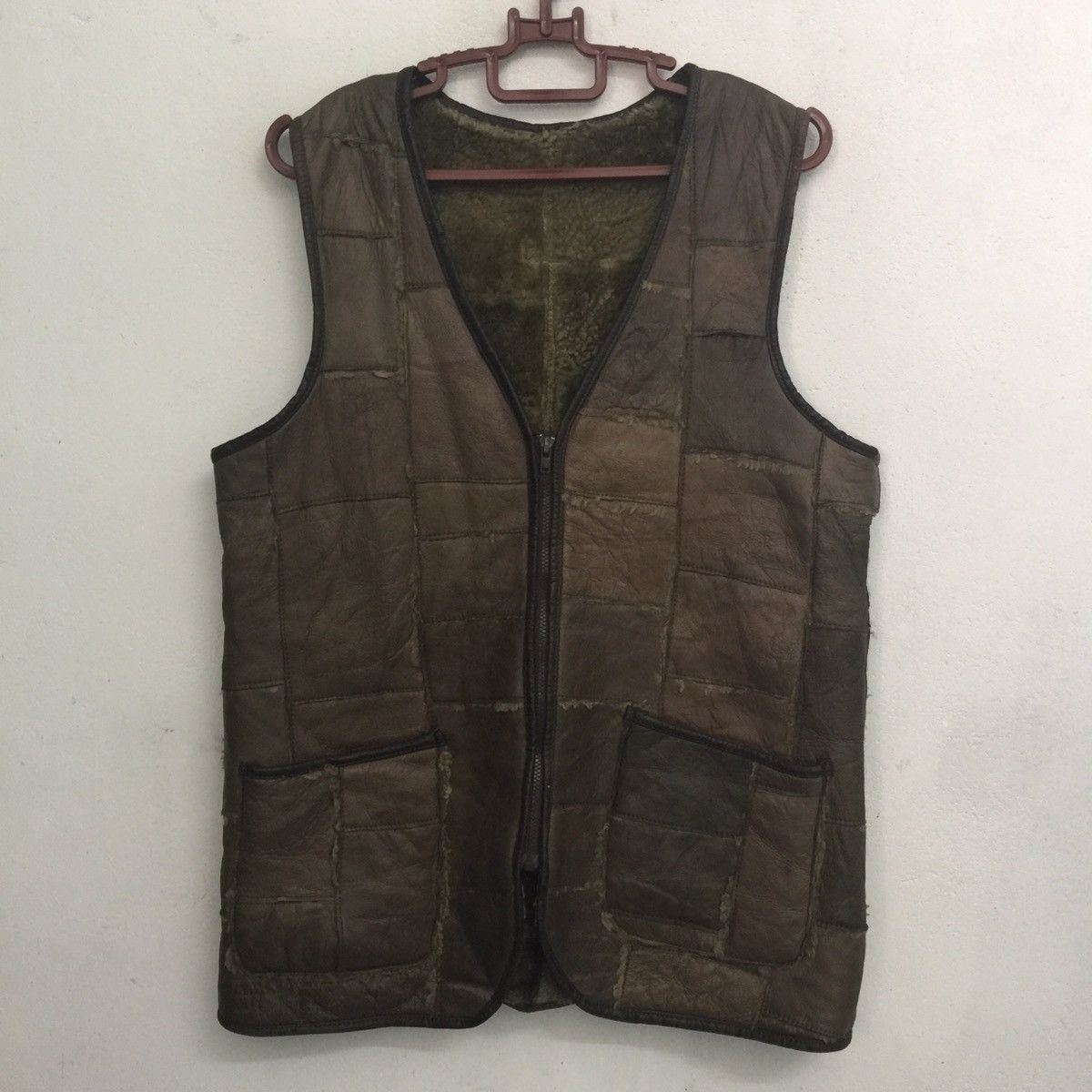 image of Patchwork Leather Vest, Men's (Size Medium)