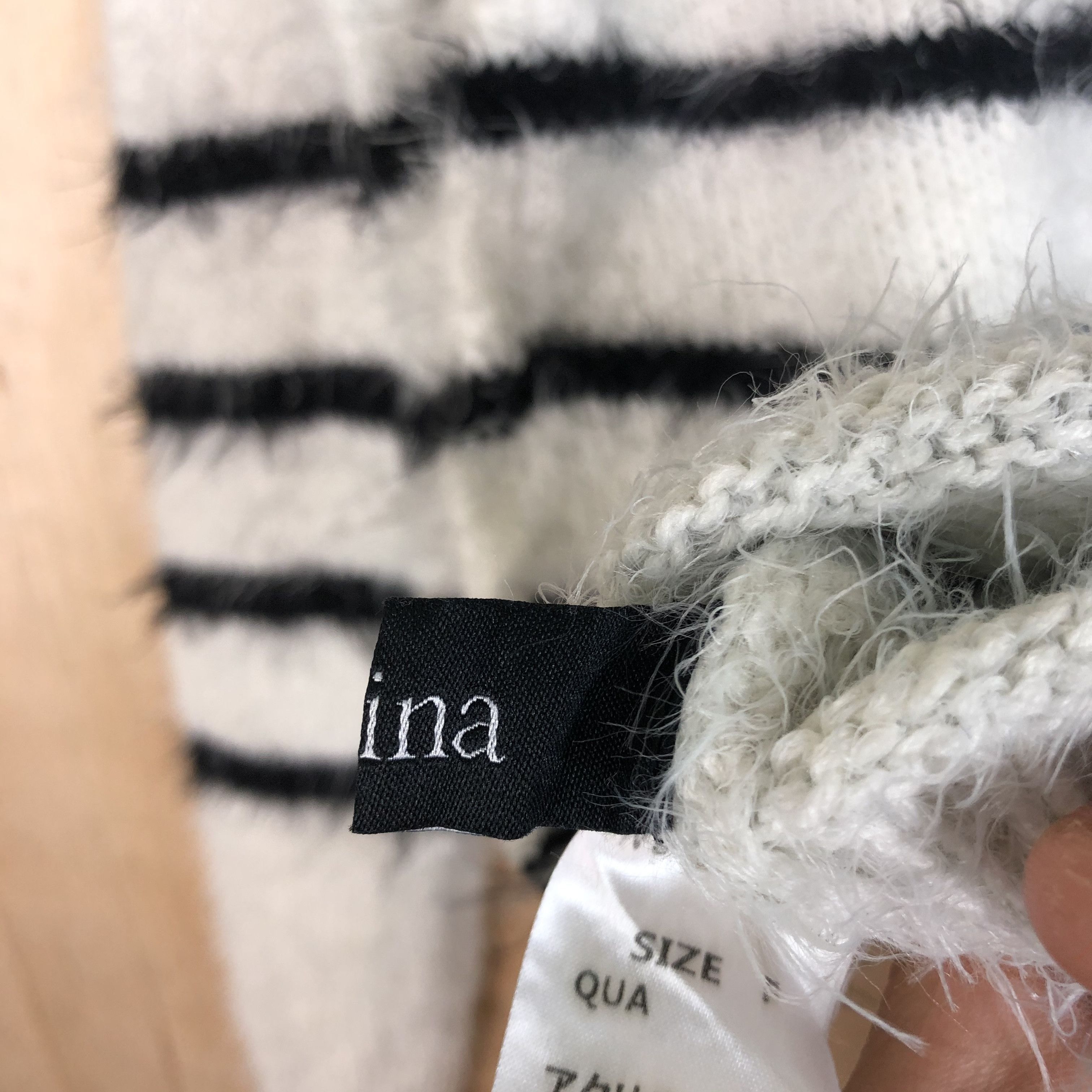 Aran Isles Knitwear × Homespun Knitwear × OVER THE STRiPES DLL Latina Black white Mohair shaggy fur Knitwear #c057 Size M / US 6-8 / IT 42-44 - 14 Thumbnail