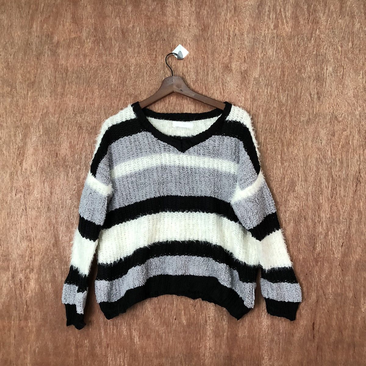 image of Homespun Knitwear x Over The Stripes Cecil Mcbee Shag Shaggy Fur Mohair Knitwear 6448 in Stripe (Si