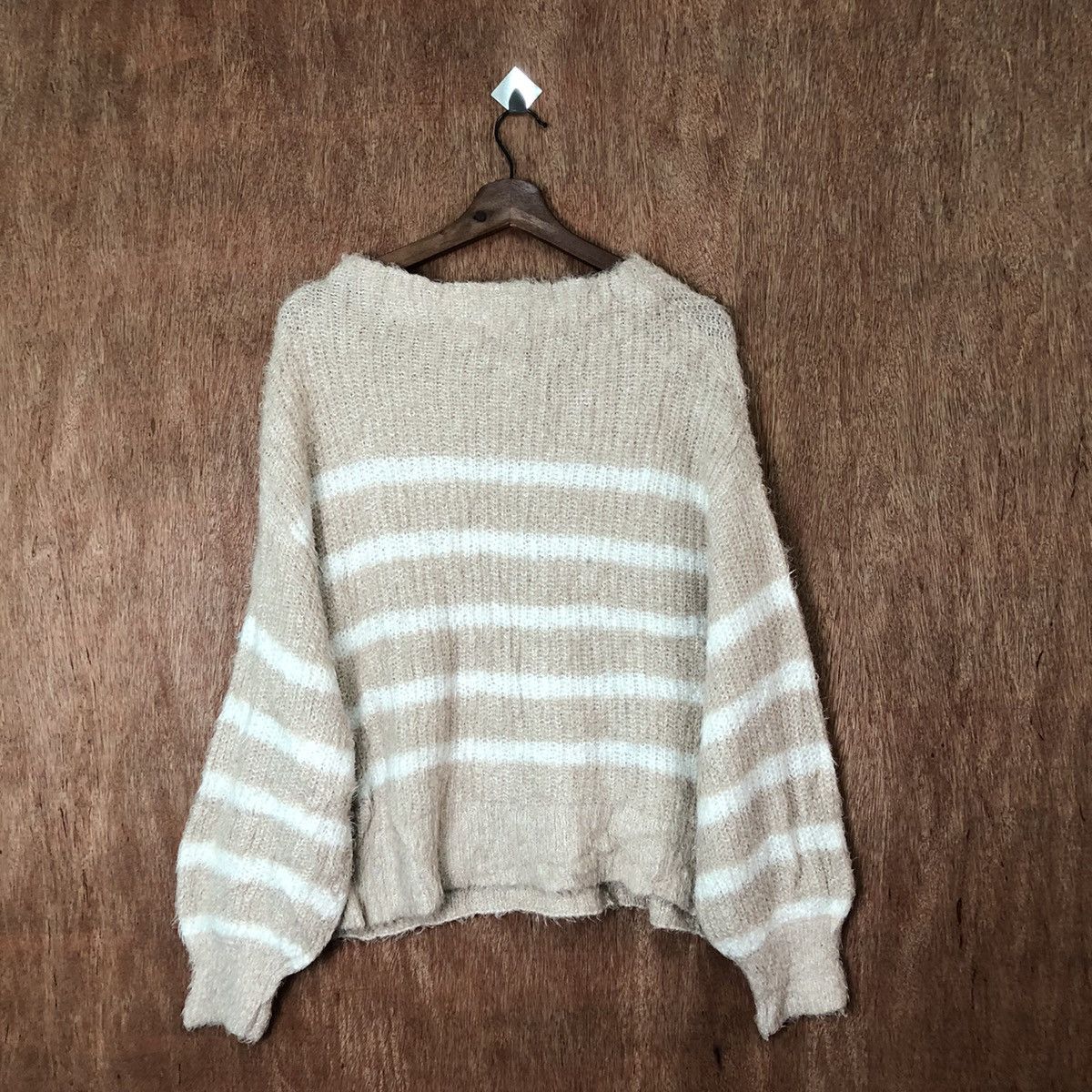 Aran Isles Knitwear × Japanese Brand × OVER THE STRiPES IKKA stripe Shag Shaggy Fur Mohair Knitwear #6474 Size US M / EU 48-50 / 2 - 9 Thumbnail