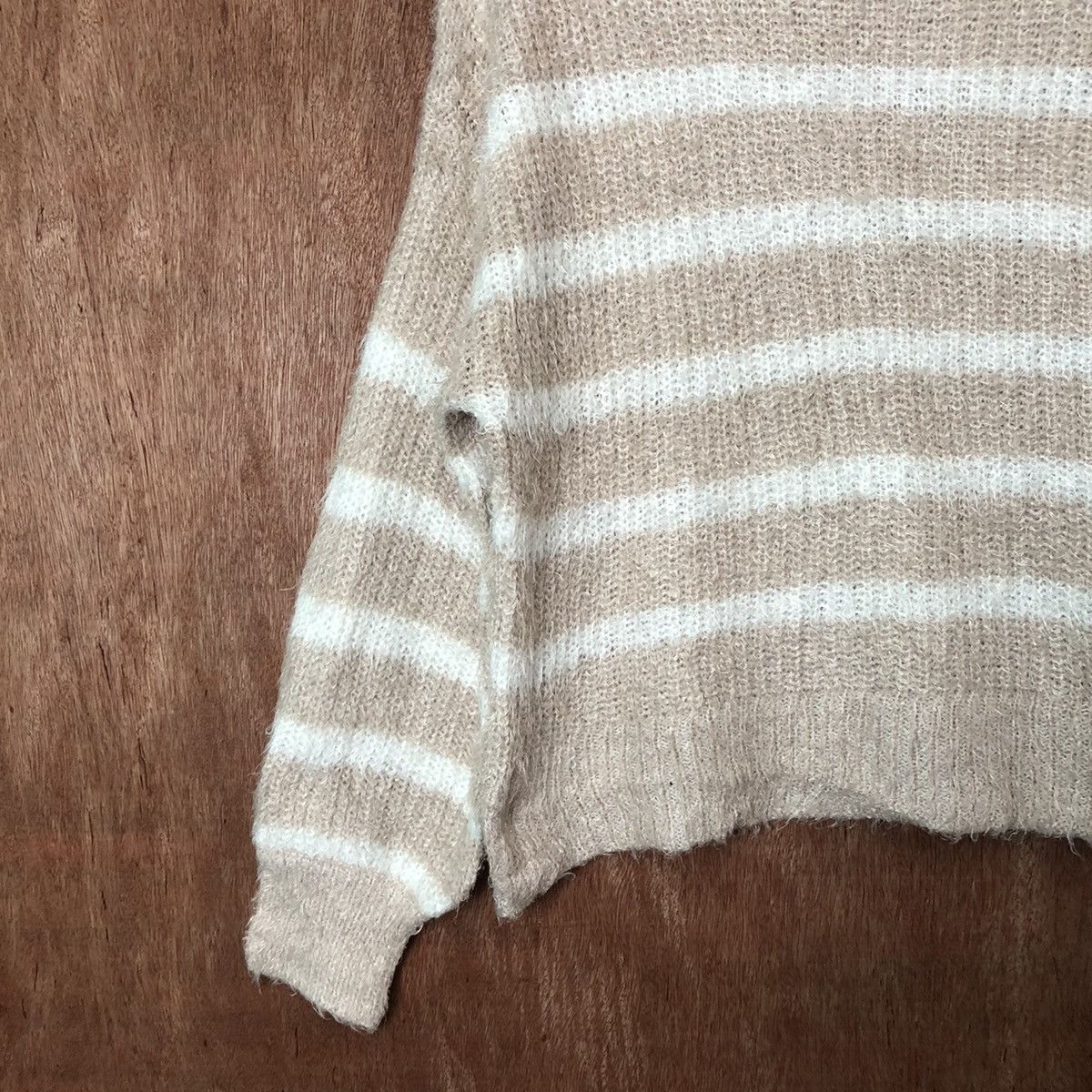 Aran Isles Knitwear × Japanese Brand × OVER THE STRiPES IKKA stripe Shag Shaggy Fur Mohair Knitwear #6474 Size US M / EU 48-50 / 2 - 4 Thumbnail