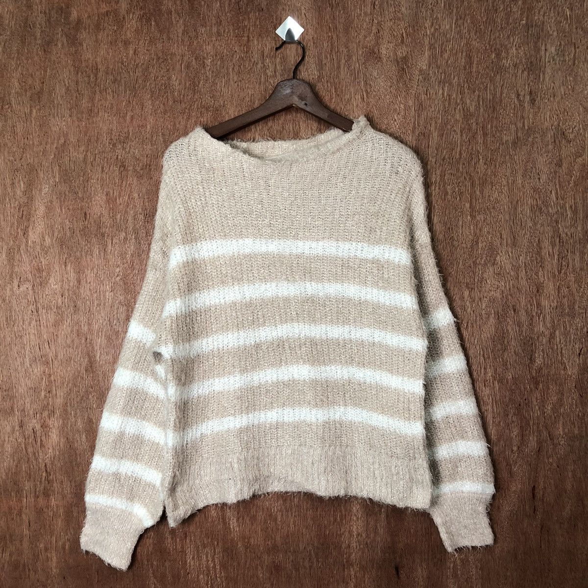 Aran Isles Knitwear × Japanese Brand × OVER THE STRiPES IKKA stripe Shag Shaggy Fur Mohair Knitwear #6474 Size US M / EU 48-50 / 2 - 1 Thumbnail