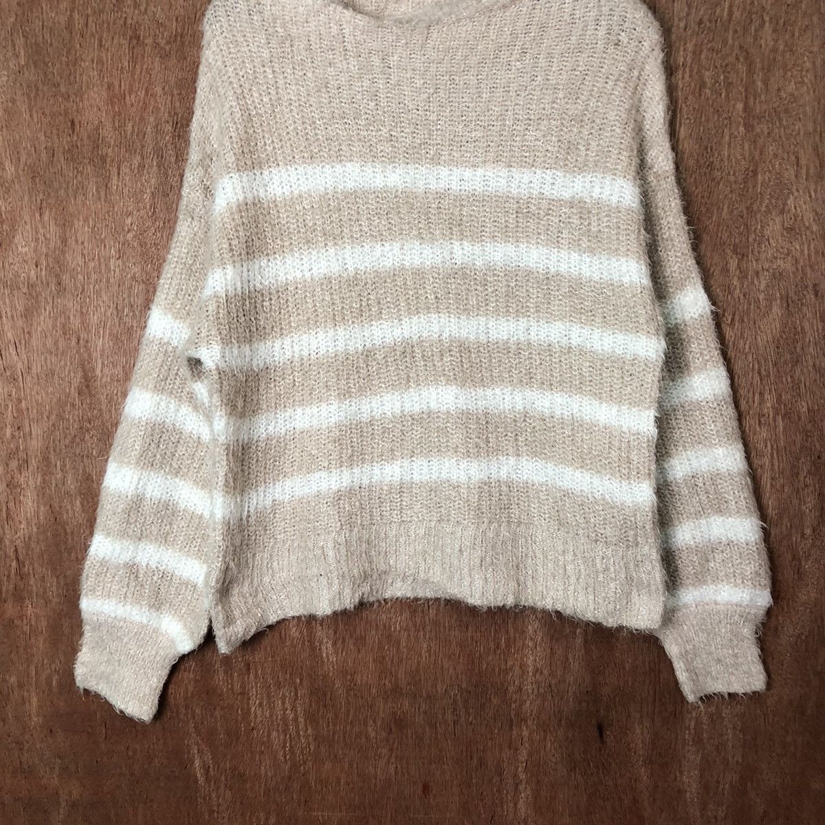 Aran Isles Knitwear × Japanese Brand × OVER THE STRiPES IKKA stripe Shag Shaggy Fur Mohair Knitwear #6474 Size US M / EU 48-50 / 2 - 3 Thumbnail